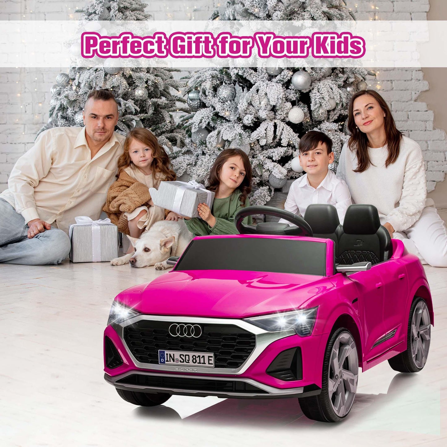 12V Powered Ride on Cars, Licensed Audi SQ8 Toddlers Ride on Toys with Remote Control, Music, LED Light, 3 Speed, 4 Wheel Suspension, Electric Cars for Kids 3-6 Ages Kids Christmas Gift, Pink