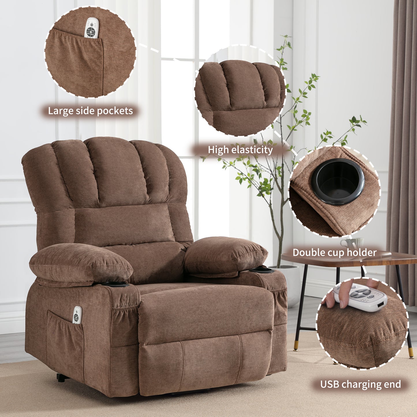 Lift Recliner Chair for Living Room, 23 in Oversized Seat Power Lift Recliner Chair, Electric Lift Recliner for Elderly, Recliner Sofa Chair with Cup Holder, USB Port, 330lbs Capacity, Grey