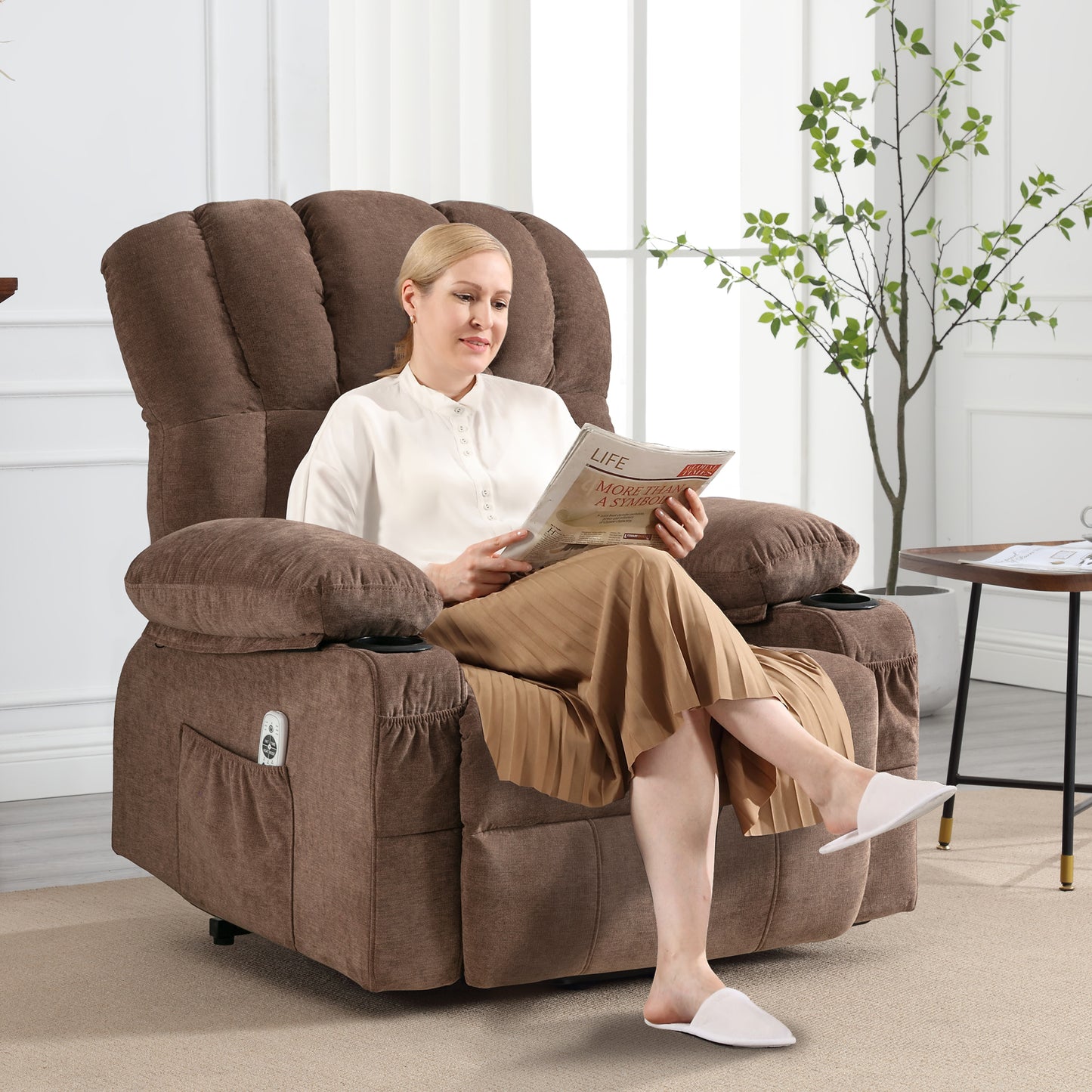 Lift Recliner Chair for Living Room, 23 in Oversized Seat Power Lift Recliner Chair, Electric Lift Recliner for Elderly, Recliner Sofa Chair with Cup Holder, USB Port, 330lbs Capacity, Grey