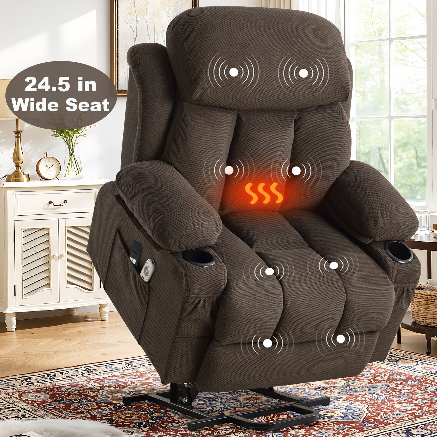 Power Lift Recliner Chair, Legahome Recliners for Elderly with Heat and Massage, Electric Lift Elderly Sofa for Living Room, with Cuper Holder, Pocket, USB Port, 330lbs Weight Capacity, Beige