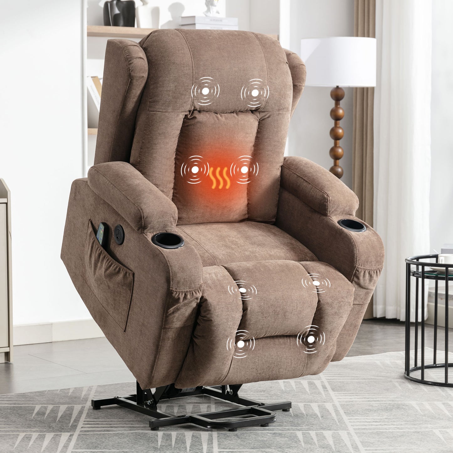 Lift Recliner Chair for Living Room, 23 in Oversized Seat Power Lift Recliner Chair, Electric Lift Recliner for Elderly, Recliner Sofa Chair with Cup Holder, USB Port, 330lbs Capacity, Grey