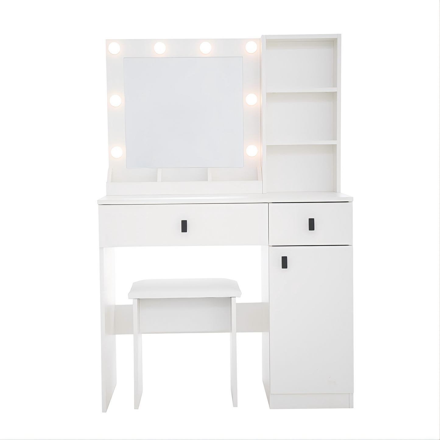 Vanity Set with Sliding Mirror and Lights, Modern Lighted Makeup Vanity Table Set, Vanity Desk with Chair Set for Girls, Dressing Table with Drawers for Bedroom