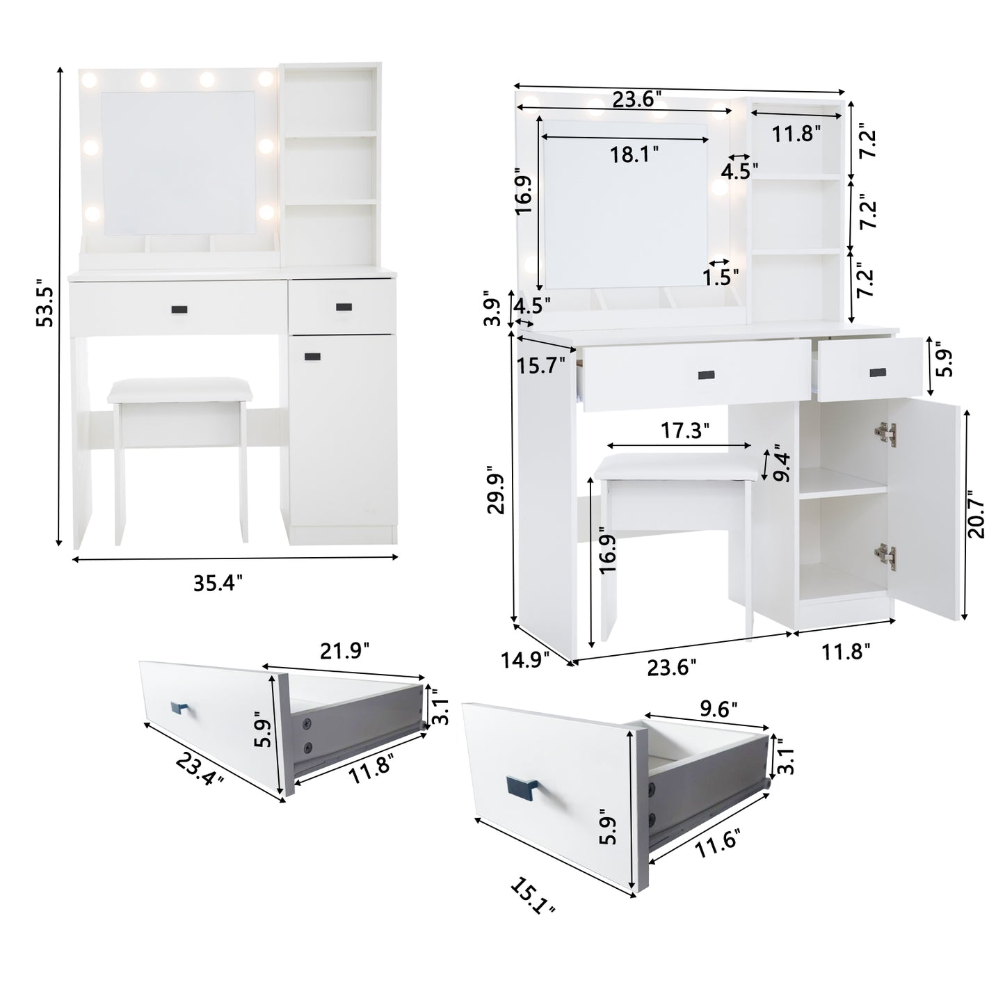 Vanity Set with Sliding Mirror and Lights, Modern Lighted Makeup Vanity Table Set, Vanity Desk with Chair Set for Girls, Dressing Table with Drawers for Bedroom