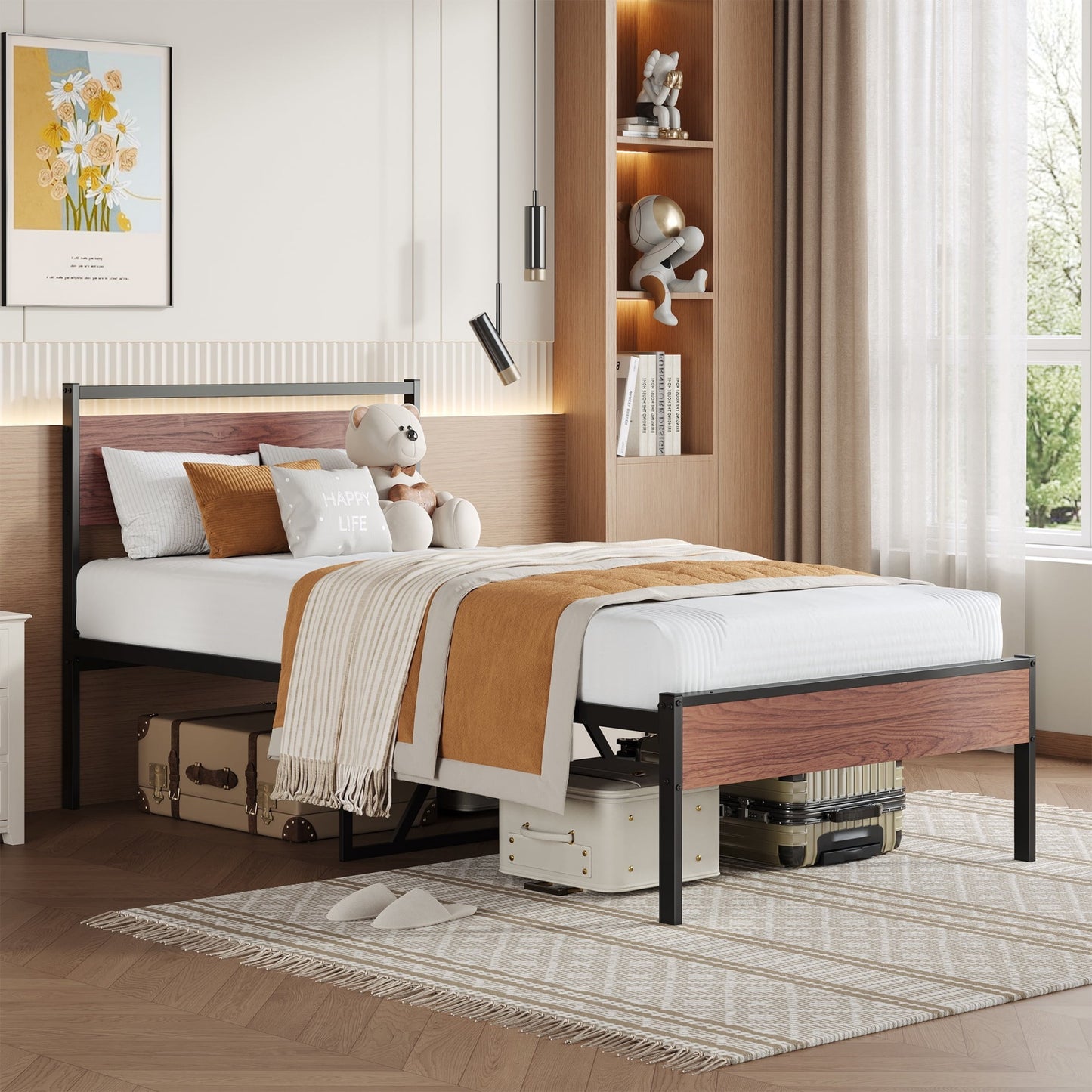 Full Bed Frame with Headboard, Full Metal Platform Bed No Box Srping Needed, Heavy Duty Metal Bed for Kids Adults, Under-bed Storage and Noise Free Design, 440lbs Weight Capacity, Full Size