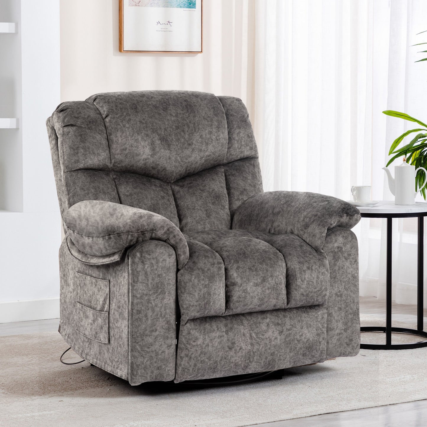 Rocker Recliner, Swivel Rocker Recliner Chair with Heat and Massage, Massage Recliner Chair for Living Room, Elderly Single Lounge Chair for Nursery Living Room Home Theater Office, Gray