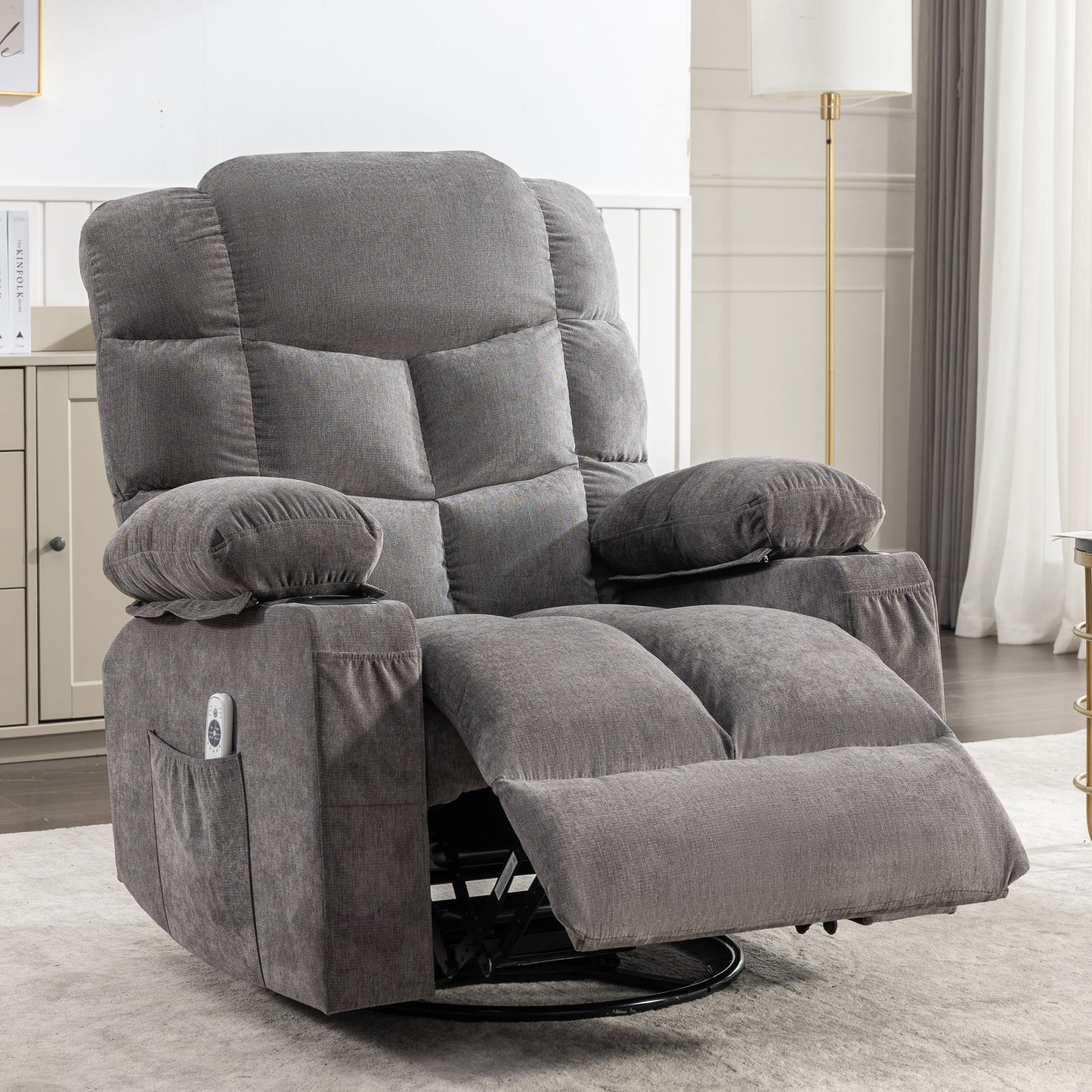 Massage Rocker Recliner Chair, Swivel Rocker Recliner Chair with Heat and Massage, Massage Recliner Chair for Living Room, Elderly Single Lounge Chair for Nursery Home Theater , Blue