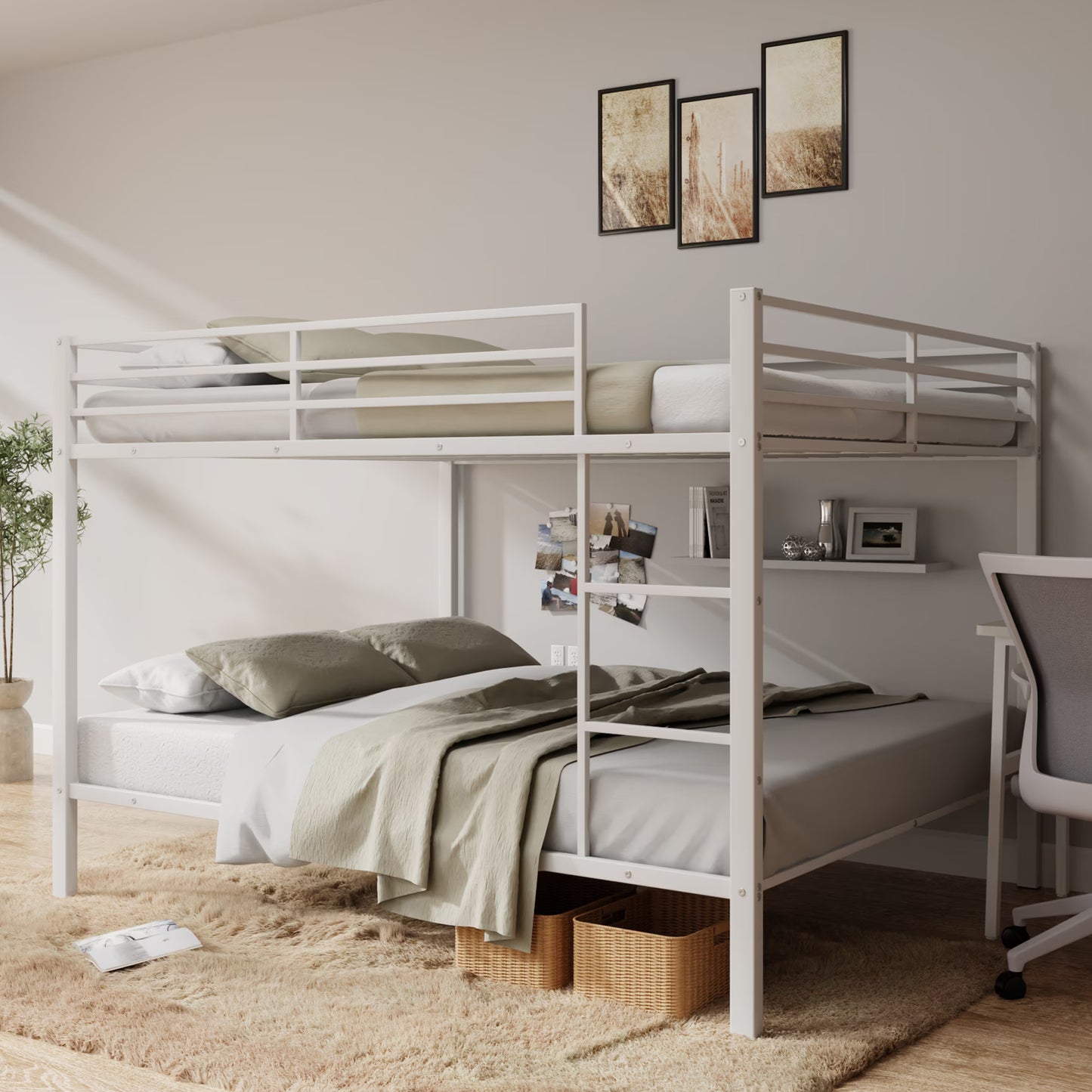 Full Size Bunk Beds, Heavy Duty Bunk Beds For Kids Full over Full, Metal Bunk Beds No Box Spring Needed for Adults, 450ls Weight Capacity, White