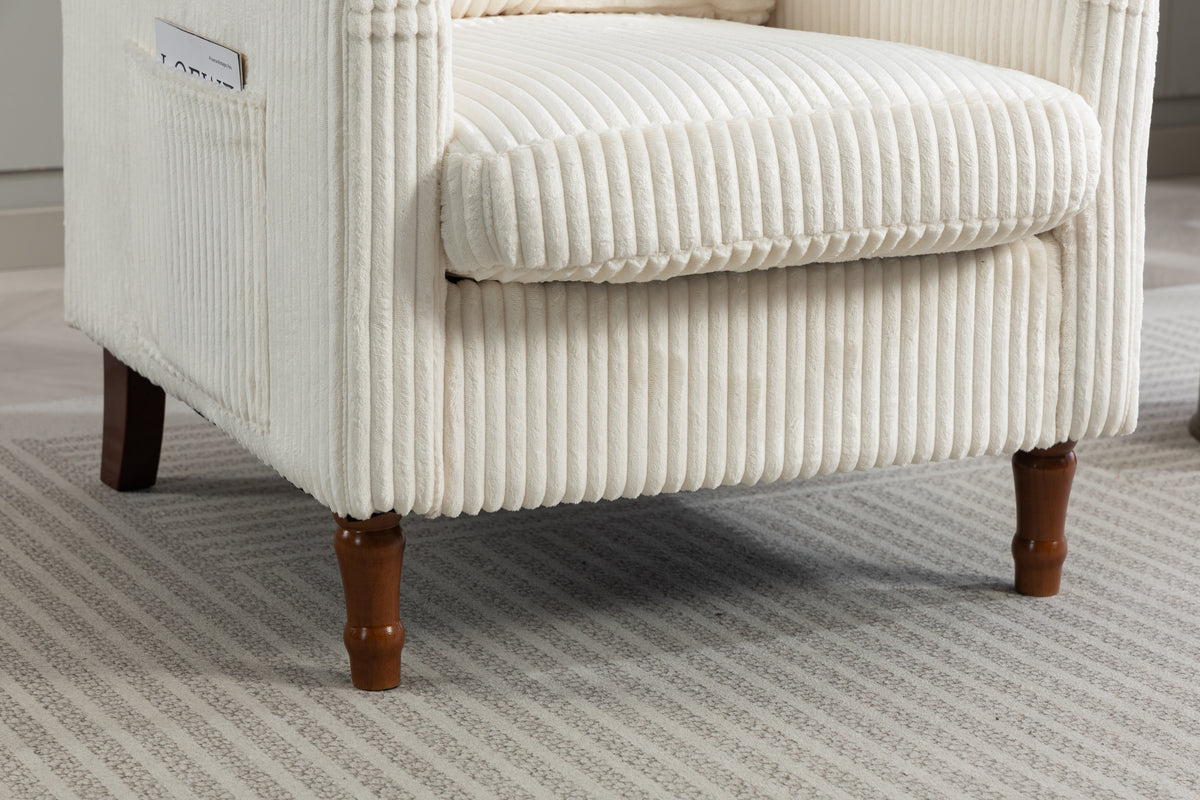 Accent Chair, Legahome Corduroy Upholstered Living Room Chair with Solid Wood Legs and High Resilience Cushion, Modern Farmhouse Comfy Reading Chair Armchair with Side Pocket