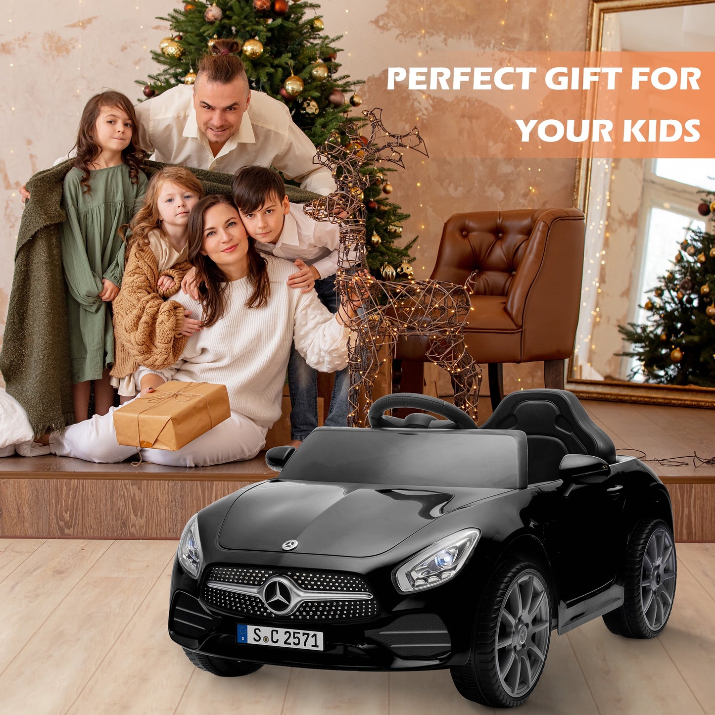 Legahome 12V Electric Ride On Cars for Boys Girls, Battery Powered Ride on Toys for Toddlers with Music, USB/AUX/SD Ports, LED Light, 4 Wheel Suspension, Electric Car for Kids 3-6 Years Old Gifts, Black