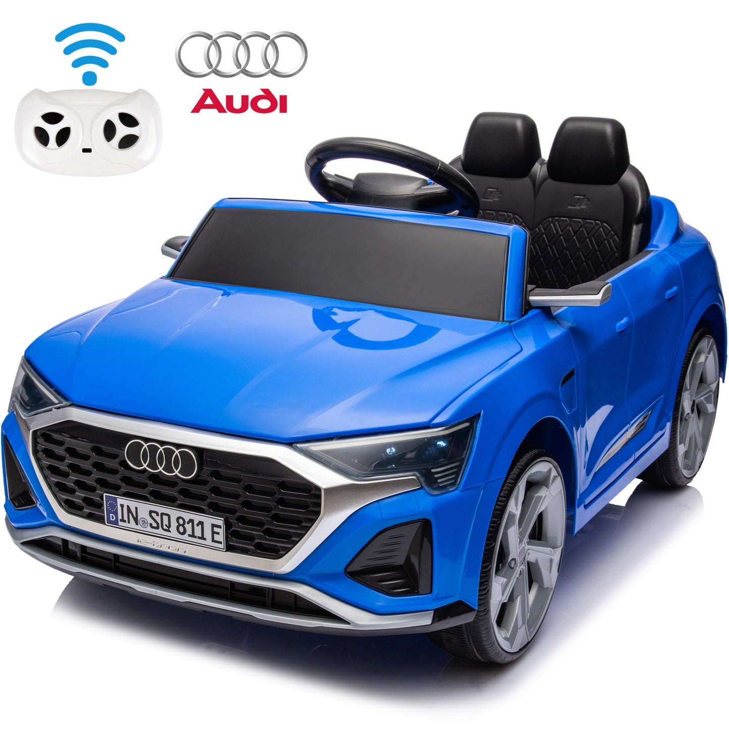 12V Powered Ride on Cars, Licensed Audi SQ8 Toddlers Ride on Toys with Remote Control, Music, LED Light, 3 Speed, 4 Wheel Suspension, Electric Cars for Kids 3-6 Ages Kids Christmas Gift, Blue