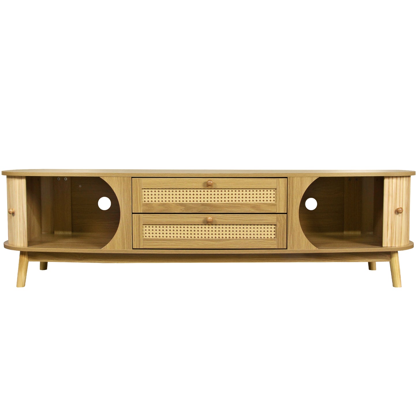 PORKISS TV Stand for 75 Inch TV, Farmhouse TV Console with Storage Drawers and Sliding Door, Entertainment Center Television Stands for Living Room, Natural Wood