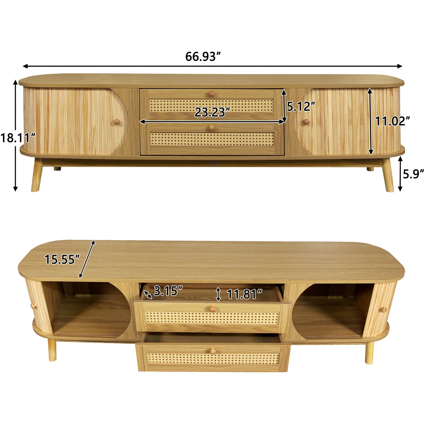 PORKISS TV Stand for 75 Inch TV, Farmhouse TV Console with Storage Drawers and Sliding Door, Entertainment Center Television Stands for Living Room, Natural Wood