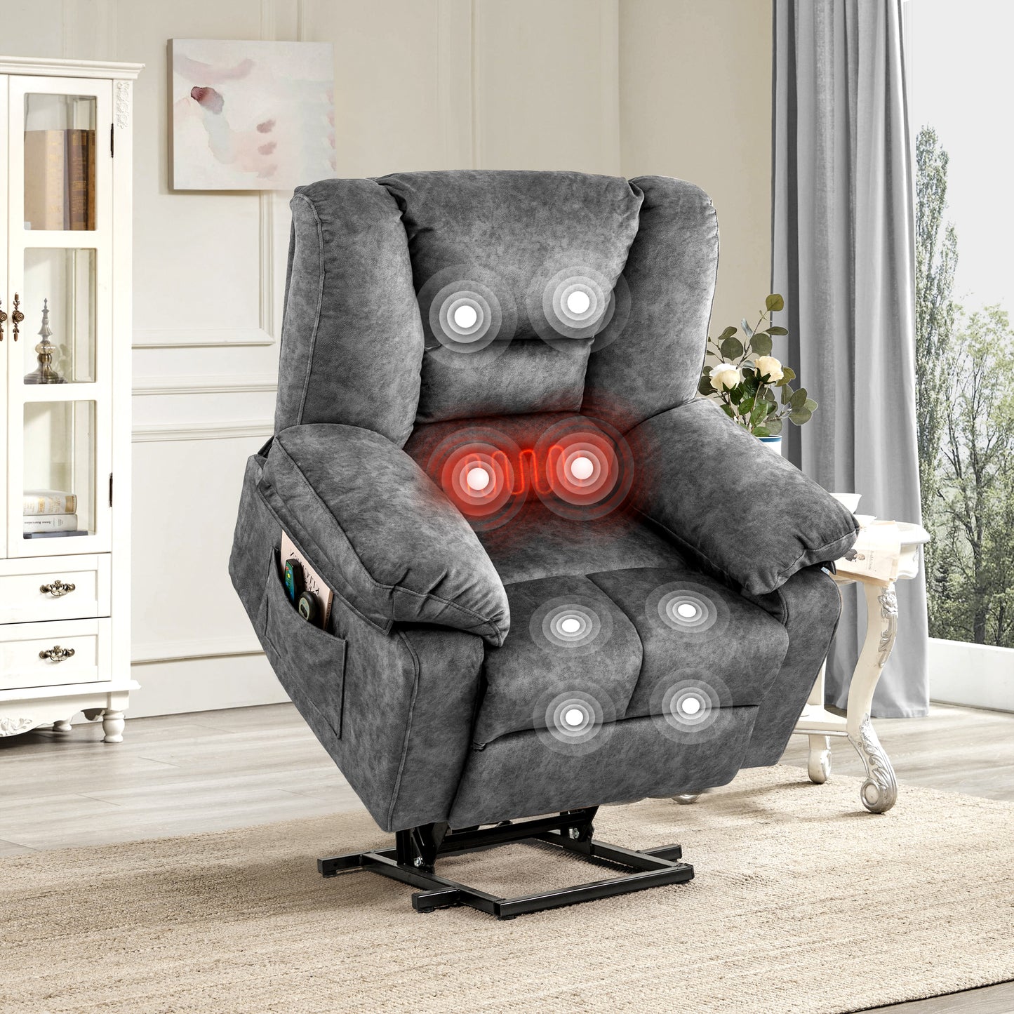 Power Lift Recliner Chair, Legahome Recliners for Elderly with Heat and Massage, Electric Lift Elderly Sofa for Living Room, with Cuper Holder, Pocket, USB Port, 330lbs Weight Capacity