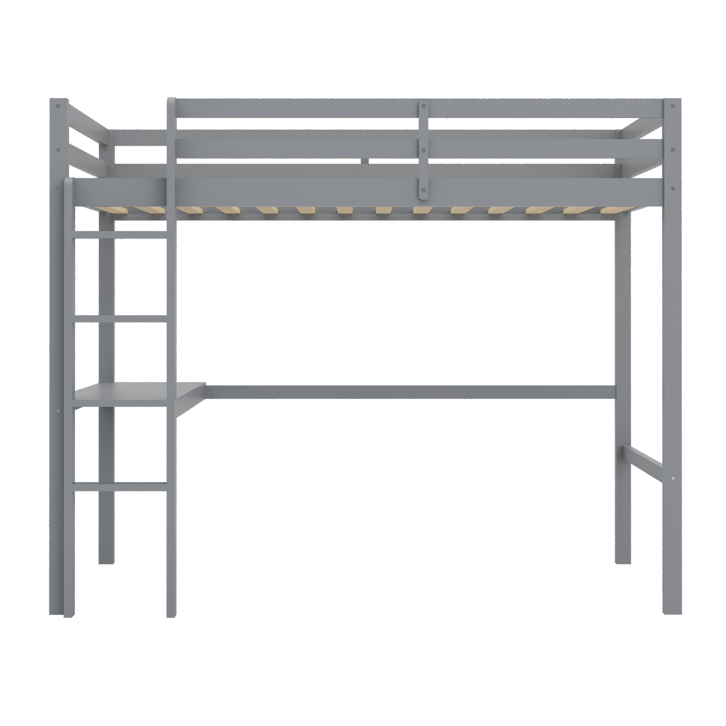 Kids Solid Wood Twin Size Loft Bed with Desk and Ladder White