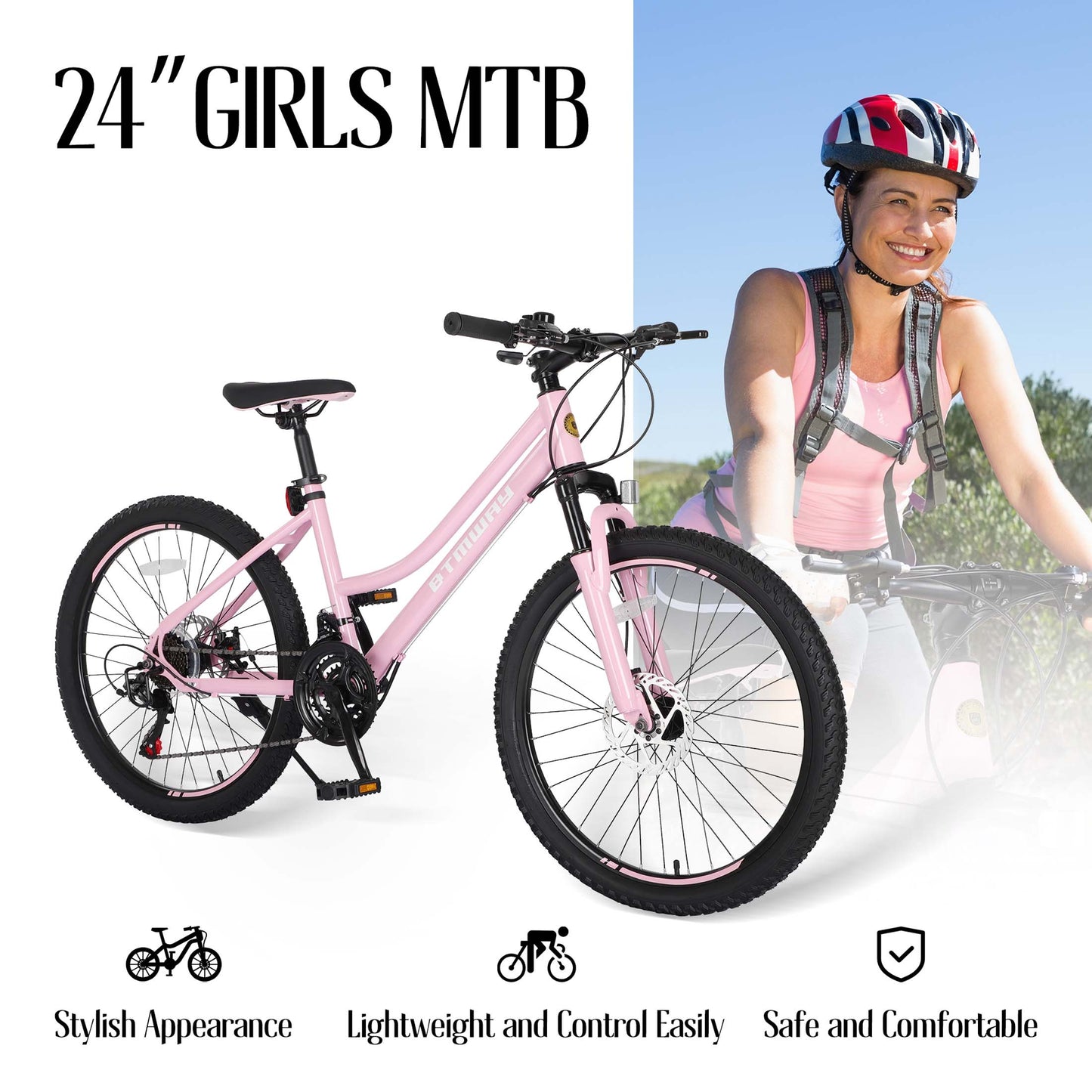 Mountain Bike, Legahome 24 Inch Mountain Bike for Girls, Shimano 21 Speed MTB Women Bicycle with Dual Disc Brakes and Front Suspension Fork, Outdoor Cycling Bike for Adult Work School Commuting, Pink