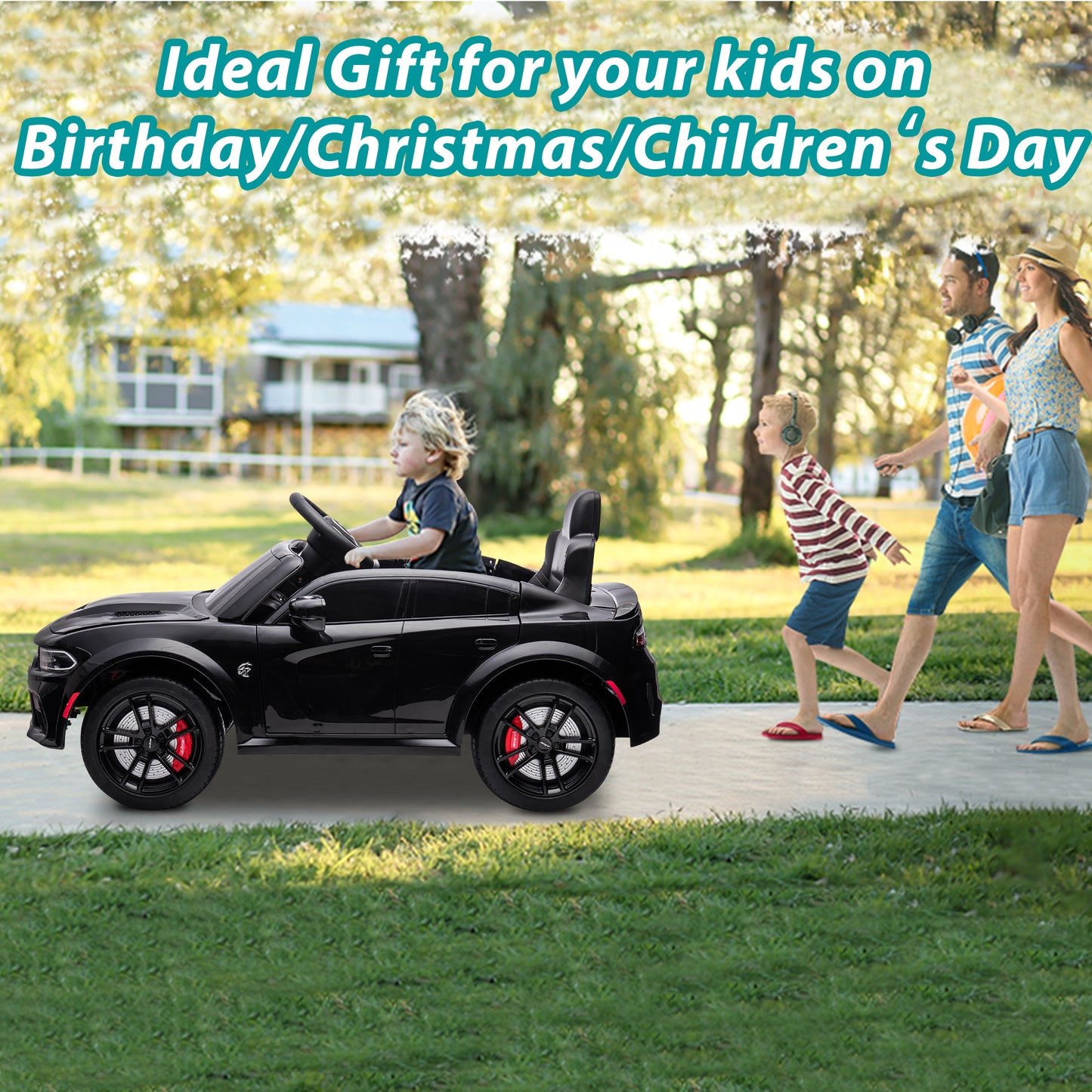 Kids Electric Cars With Remote Control, Licensed Dodge Charger 12V Ride on Cars for Boys Girls, Battery Powered Ride on Toys with Bluetooth, USB, MP3, 4 Wheel Suspension, Black