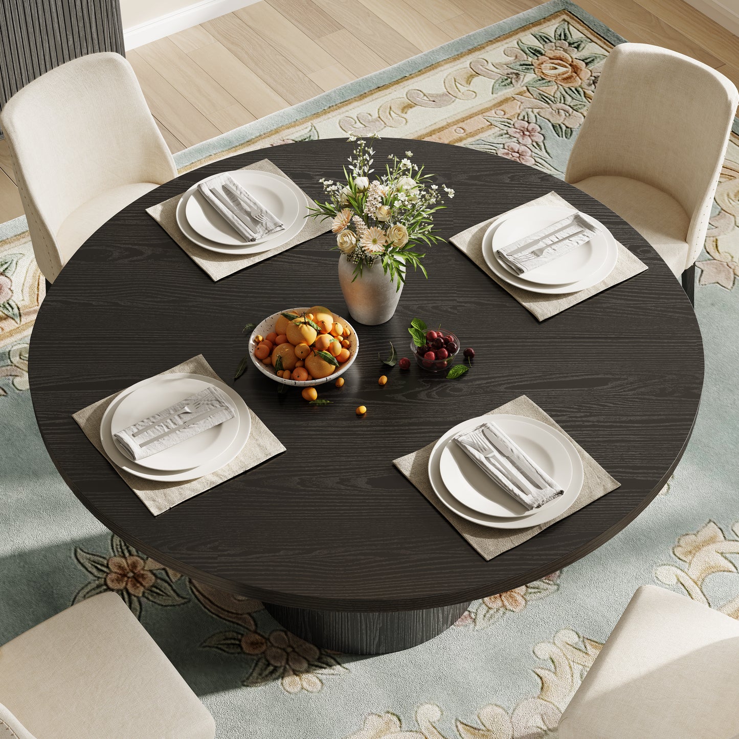 47.5in Round Dining Table, LEGAHOME Wood Round Table for 6, Kitchen Dining Table with Pedestal Base for Dining Room, Brown(Only Table)