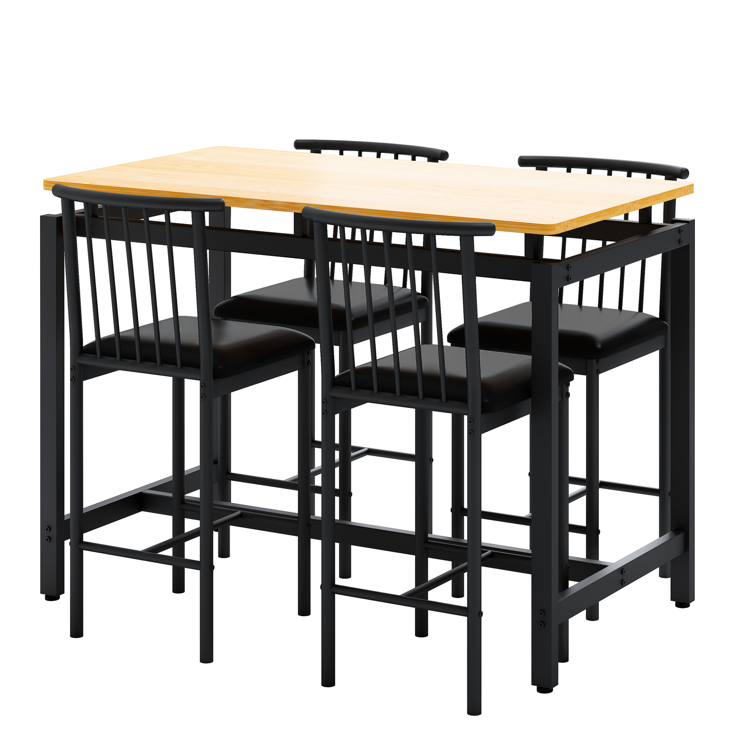 Counter Height Table Set of 4, LEAGHOME Bar Table Set for 4, Kitchen Dining Set with 4 Backrest Chairs, Rectangle Dinette Pub Table Set, Bar Table and Chairs Set for Kitchen Breakfast Nook, Brown