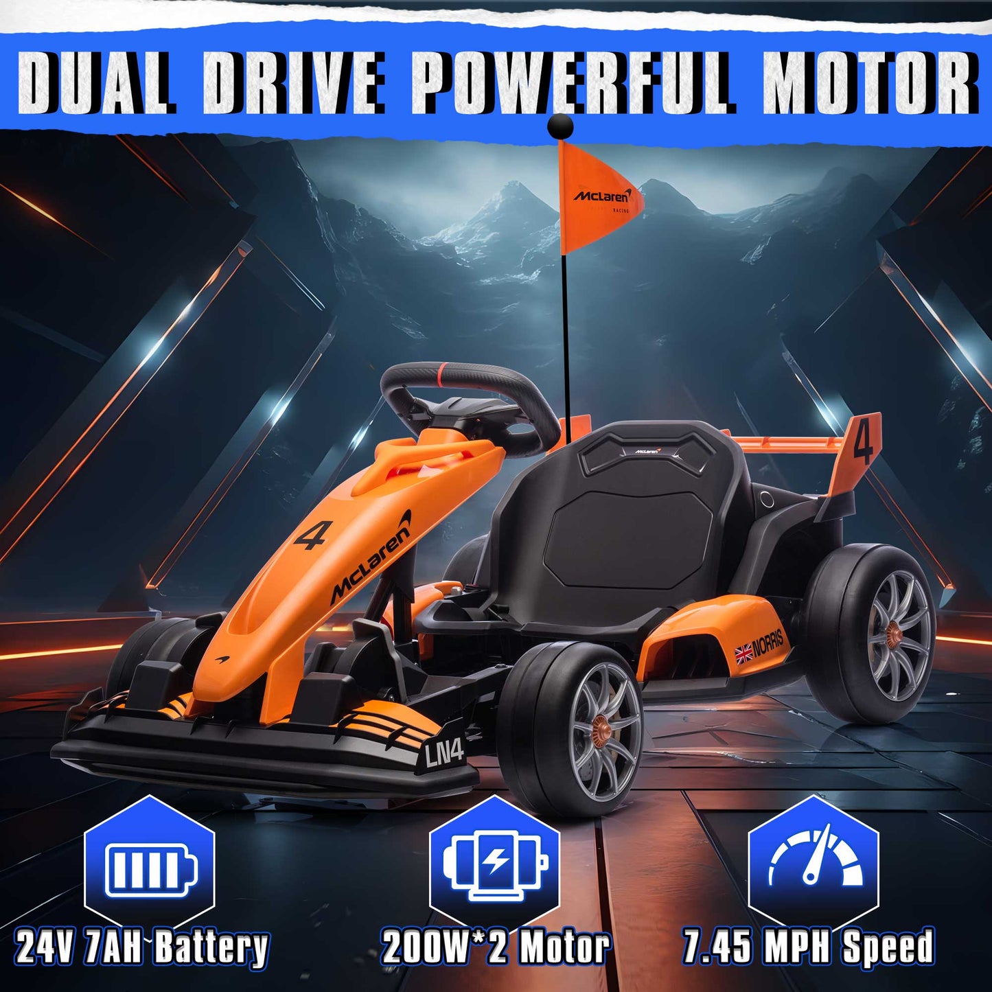 24V Electric Go Kart for Kids, Licensed Mclaren Powered Ride on Toys Go Cart with 400W Powerful Motor, 7.5 MPH Drift Kart Go Kart for Kids Ages 6+ Boys Girls Gifts, Orange