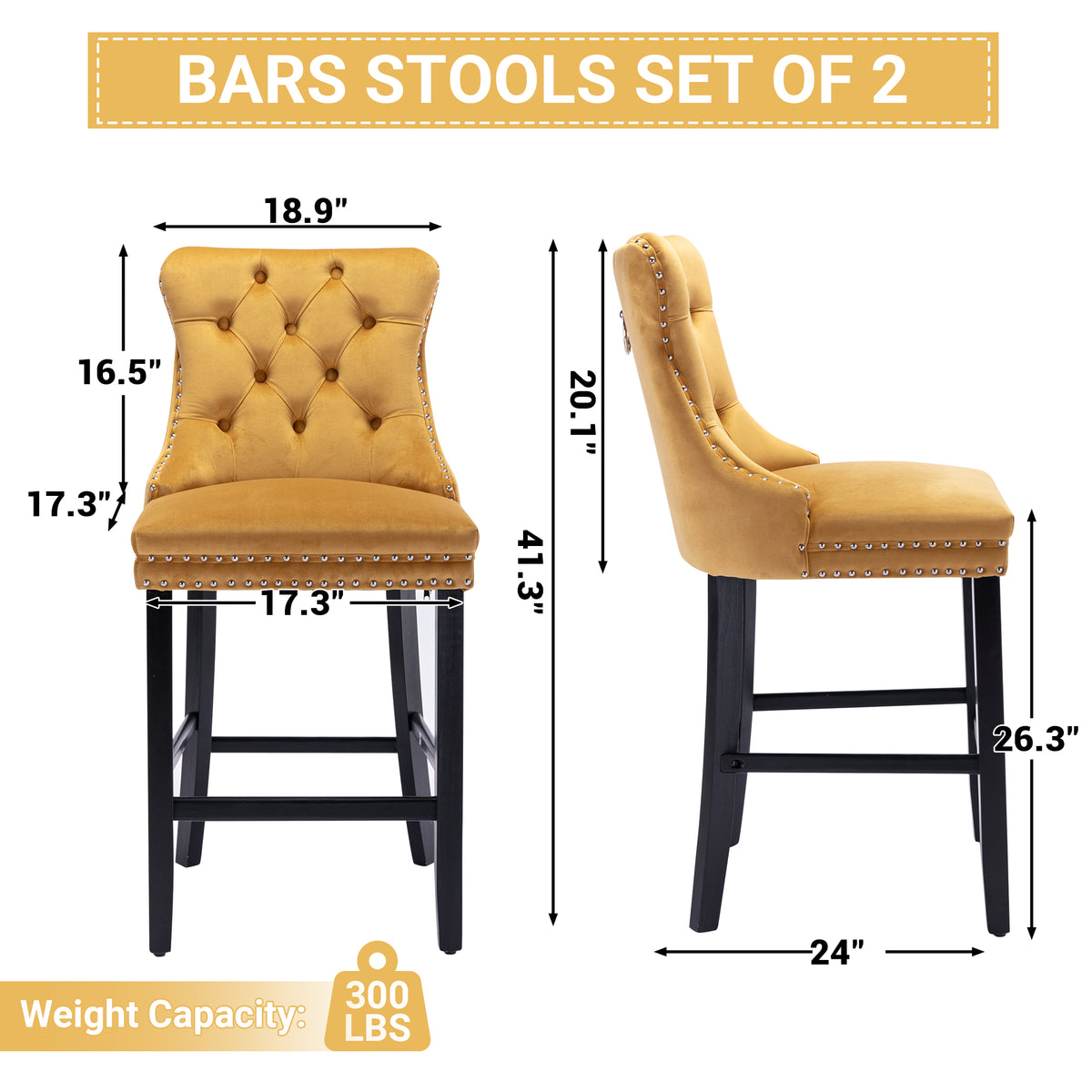 LegaHome Velvet Bar Stool Set of 2
