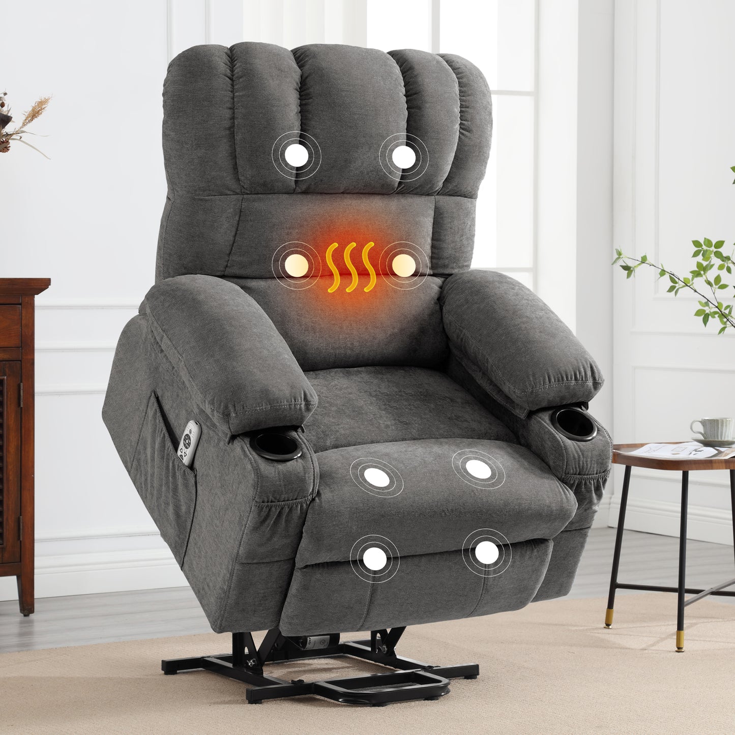 Lift Recliner Chair for Living Room, 23 in Oversized Seat Power Lift Recliner Chair, Electric Lift Recliner for Elderly, Recliner Sofa Chair with Cup Holder, USB Port, 330lbs Capacity, Grey