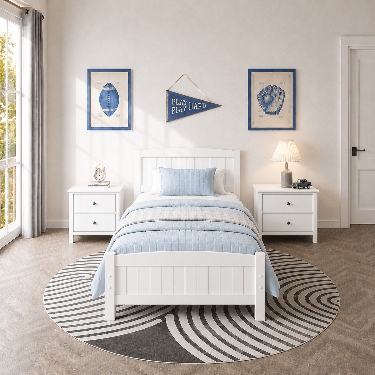 LEGAHOME Wooden Twin Platform Bed Frame