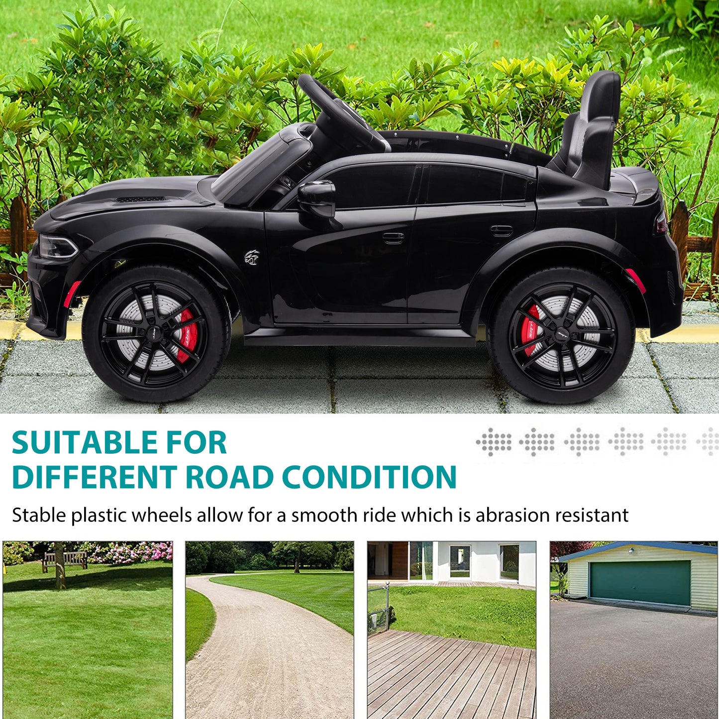 Kids Electric Cars With Remote Control, Licensed Dodge Charger 12V Ride on Cars for Boys Girls, Battery Powered Ride on Toys with Bluetooth, USB, MP3, 4 Wheel Suspension, Black
