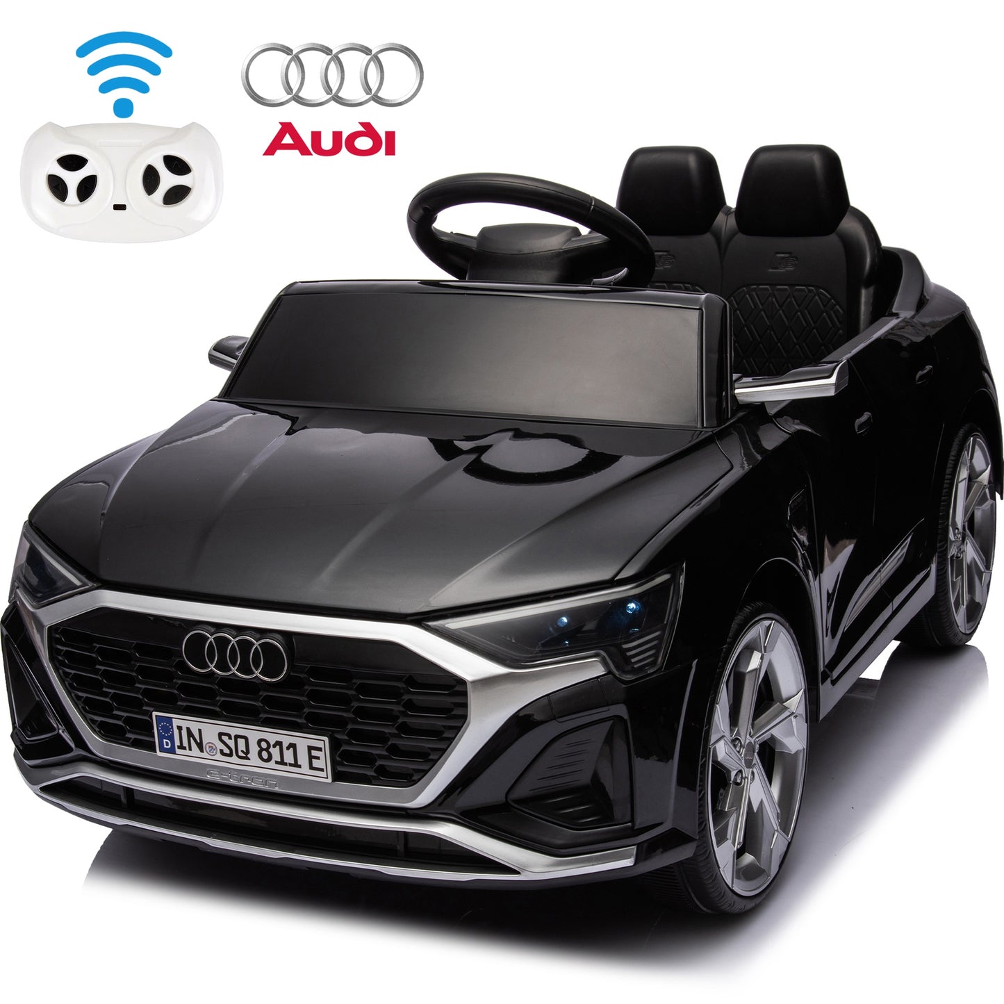 12V Powered Ride on Cars, Licensed Audi SQ8 Toddlers Ride on Toys with Remote Control, Music, LED Light, 3 Speed, 4 Wheel Suspension, Electric Cars for Kids 3-6 Ages Kids Christmas Gift, Black