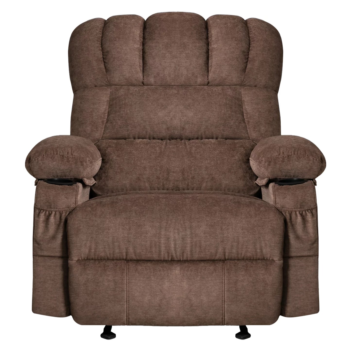 LegaHome Massage Recliner Chair, Brown Fabric Manual Reclining Sofa with Heat Therapy, Massage Function, Rocking Function, Cup Holder and Side Pocket, Heavy Duty Rocker Sofa for Elderly Home Theater