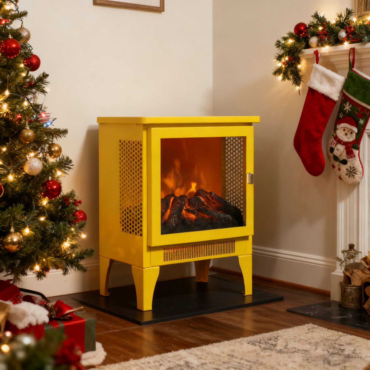 Electric Fireplace Stove Heater, Legahome 16'' Freestanding Fireplace Heater, 3D Realistic Flame Effects, Adjustable Brightness and Heating Mode, Overheat Protection, CSA Certified