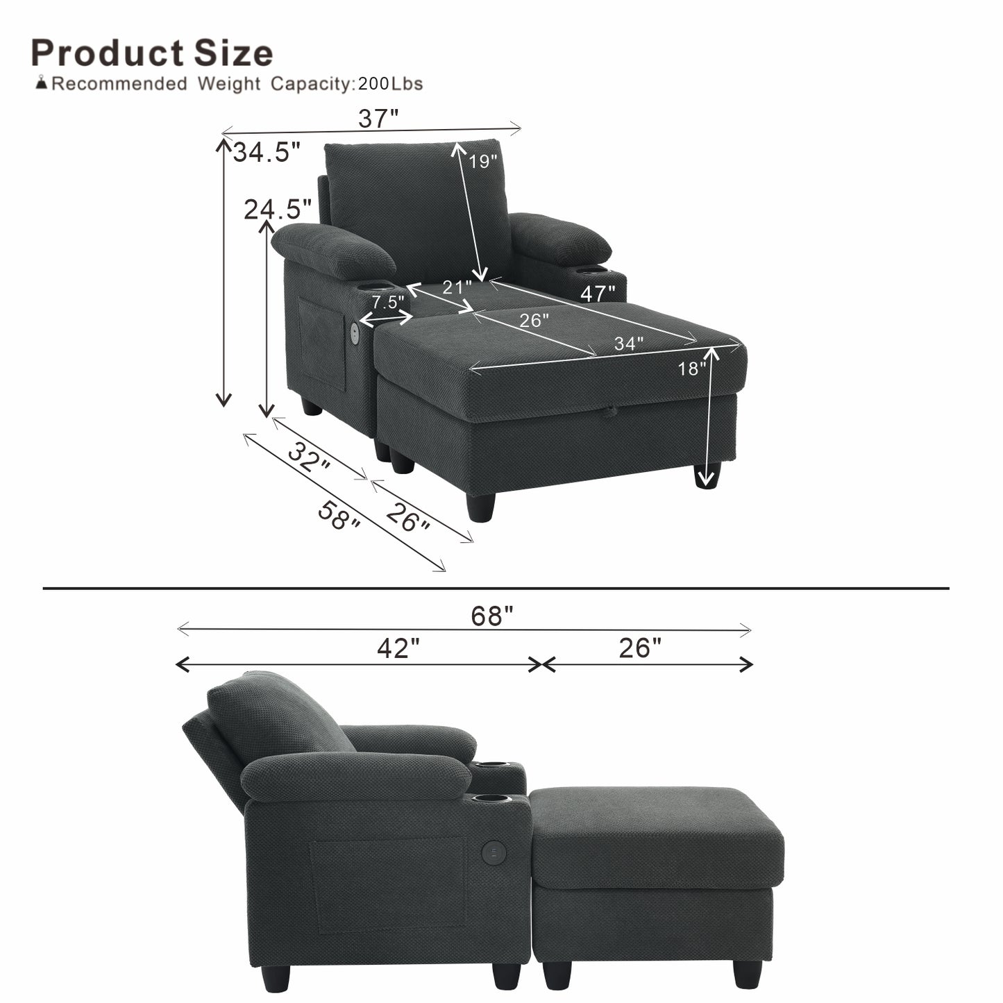 LEGAHOME Accent Chair with Storage Ottoman