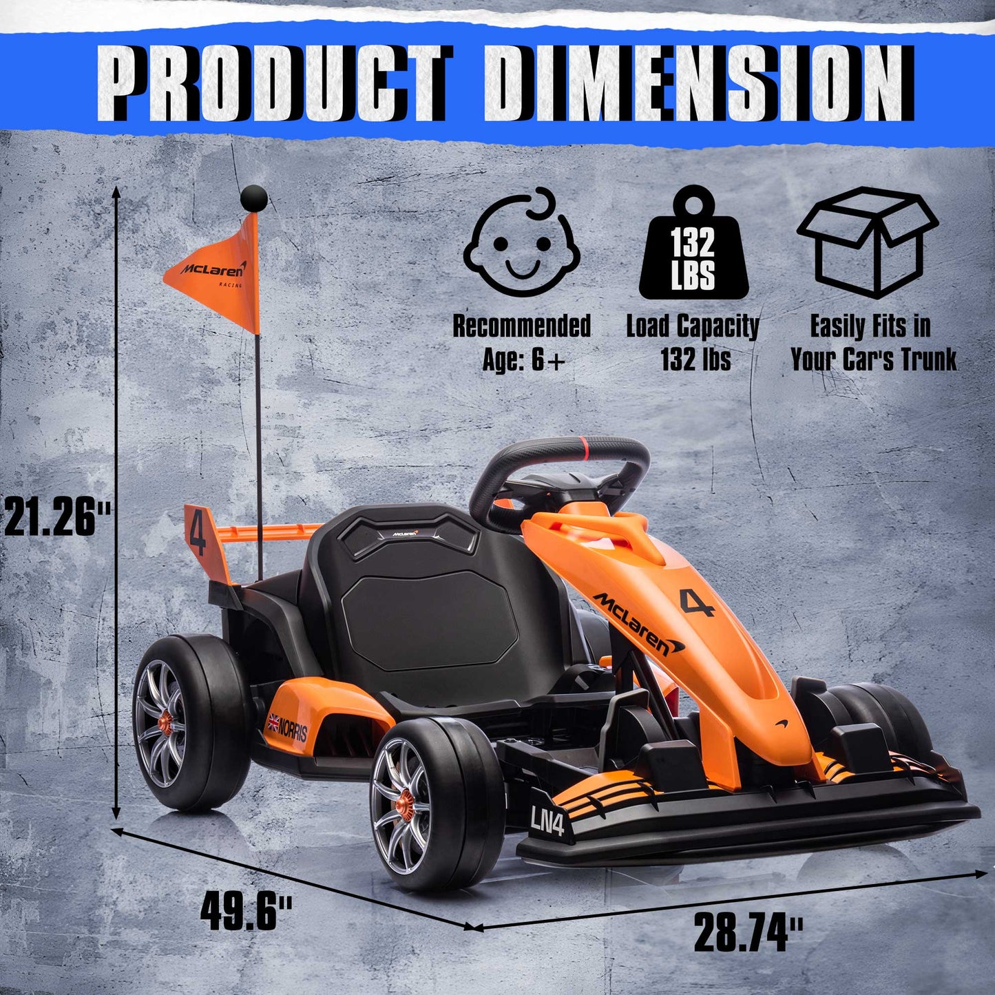 24V Kids Electric Go Kart, McLaren Drift Kart Car with Dual 200W Motors, Adjustable Seat, 7.5MPH, LED Lights, Ride On Toy for Big Kids Ages 6+, Racing Go Cart for Boys Girls Max Loads 130 Lbs, Orange