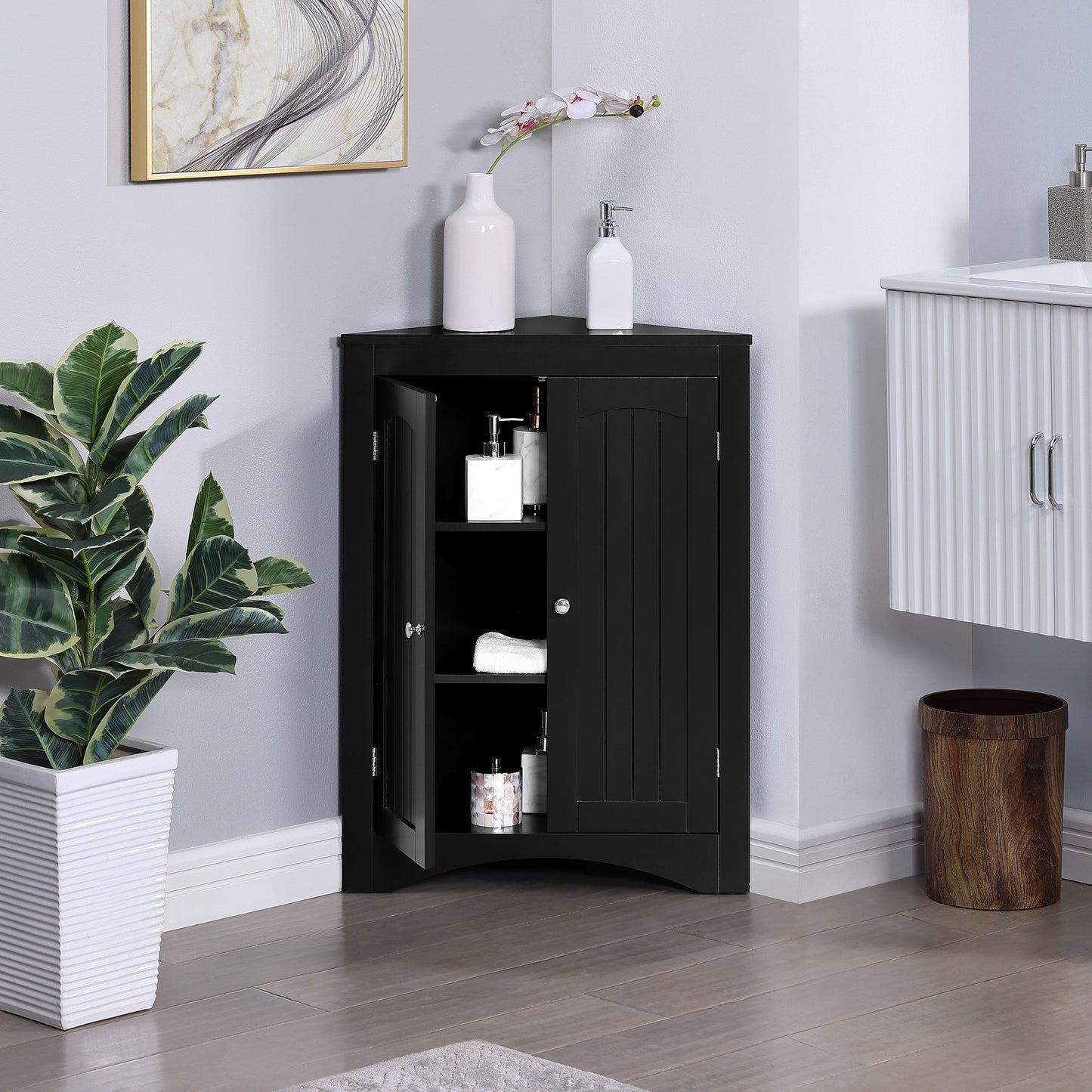 LegaHome Corner Storage Cabinet, Small Corner Table Sideboard Cabinet with 2 Doors and Adjustable Shelves, Free Standing Storage Cabinet