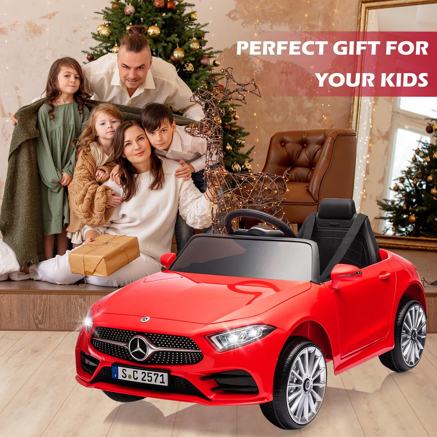 Legahome 12V Electric Ride On Cars for Boys Girls, Battery Powered Ride on Toys for Toddlers with Music, USB/AUX/SD Ports, LED Light, 4 Wheel Suspension, Electric Cars for Kids 3-6 Years Old Gift, Red