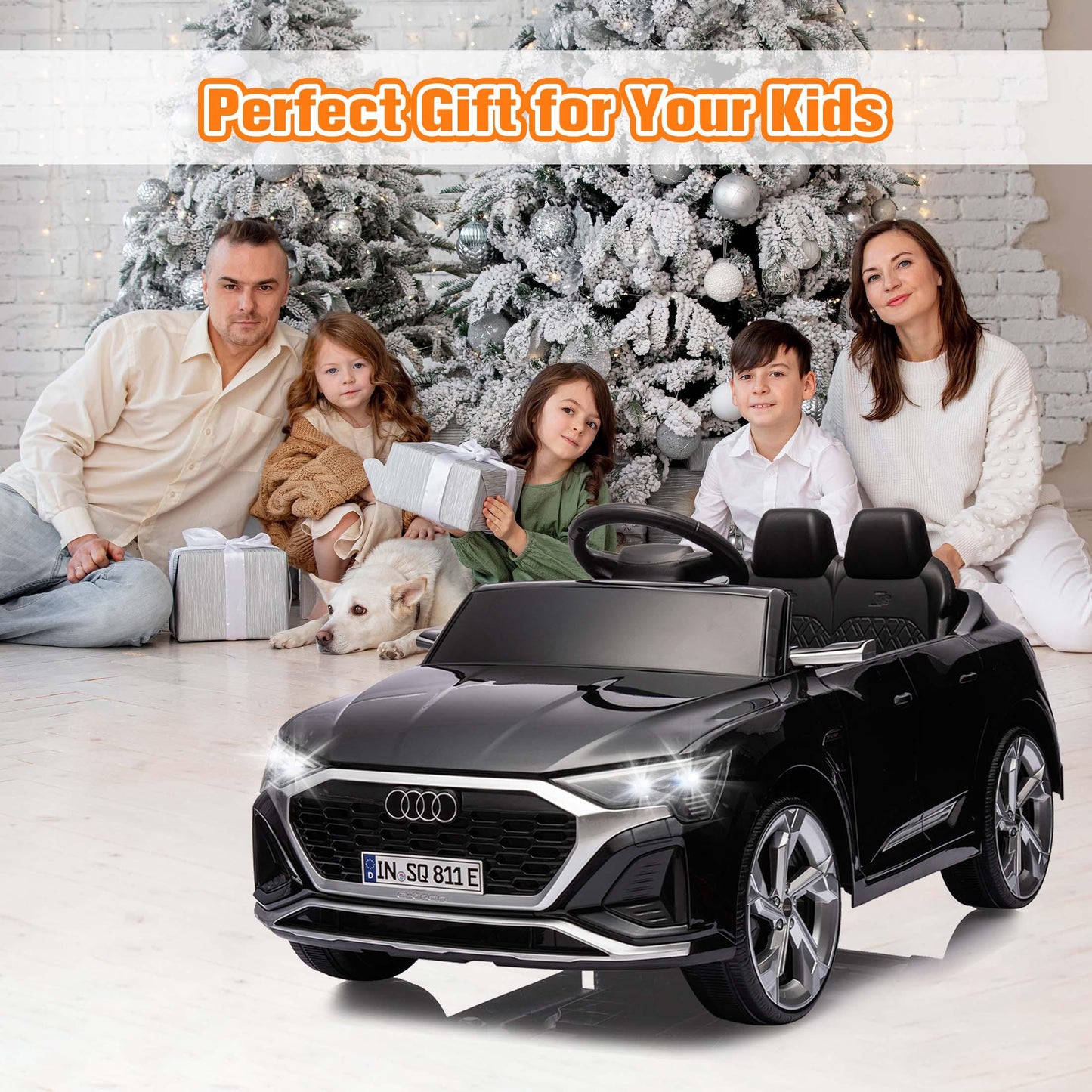 12V Powered Ride on Cars, Licensed Audi SQ8 Toddlers Ride on Toys with Remote Control, Music, LED Light, 3 Speed, 4 Wheel Suspension, Electric Cars for Kids 3-6 Ages Kids Christmas Gift, Black
