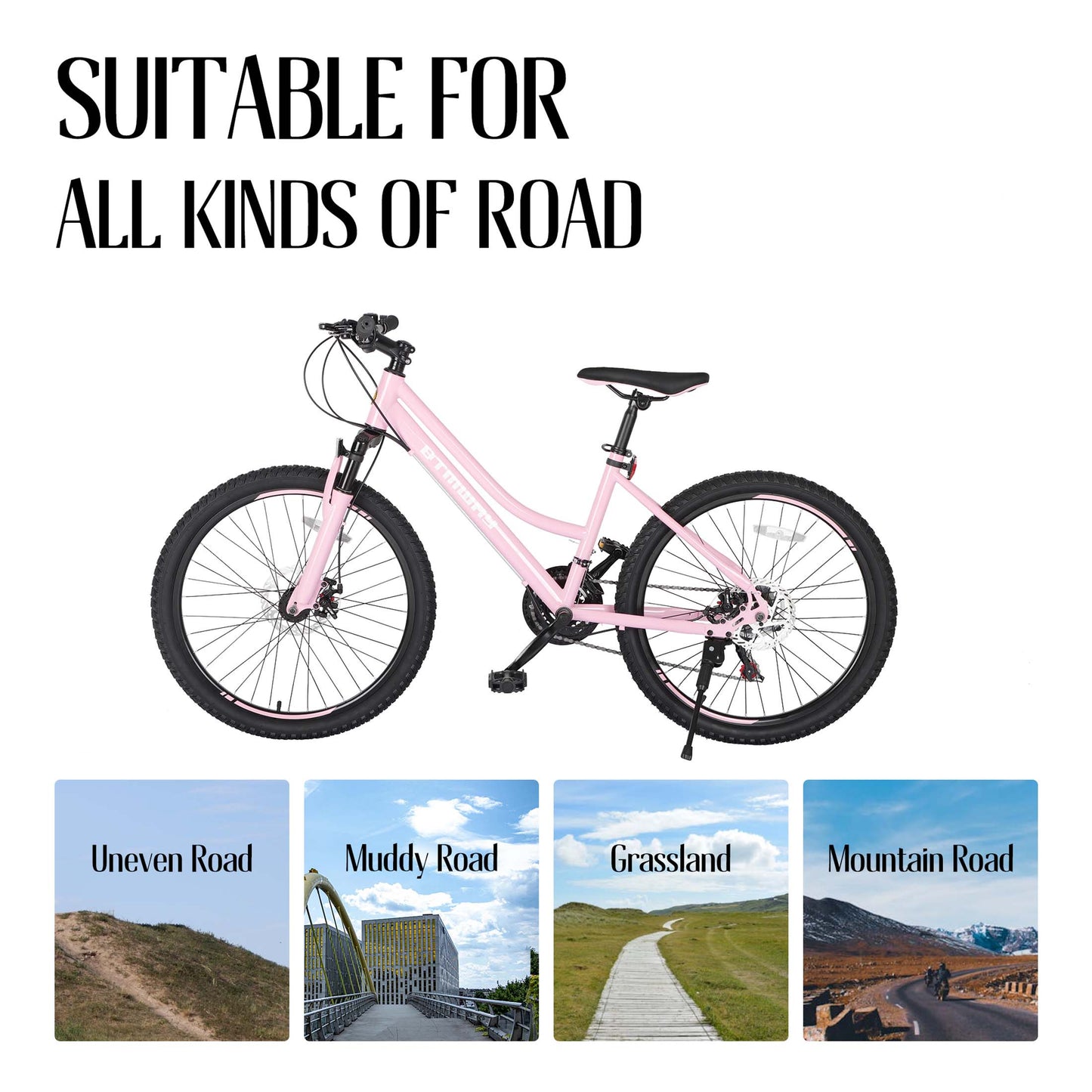 Mountain Bike, Legahome 24 Inch Mountain Bike for Girls, Shimano 21 Speed MTB Women Bicycle with Dual Disc Brakes and Front Suspension Fork, Outdoor Cycling Bike for Adult Work School Commuting, Pink