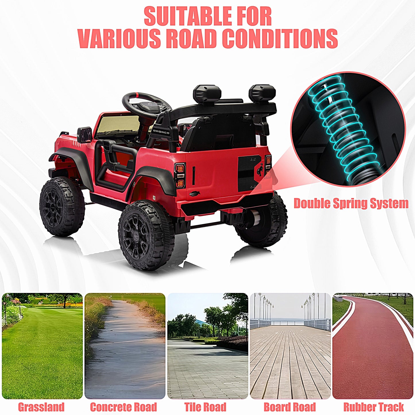 12V Powered Ride on Car, Ford Bronco Raptor Ride on Toys with Remote Control, Battery Powered Ride on Trucks with Bluetooth Music, LED Light, Kids Car Electric Vehicle for Boys Girls Gifts, Red