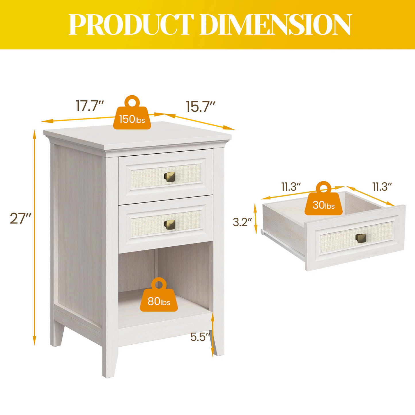 LEGAHOME Rattan Night Stand Set of 2