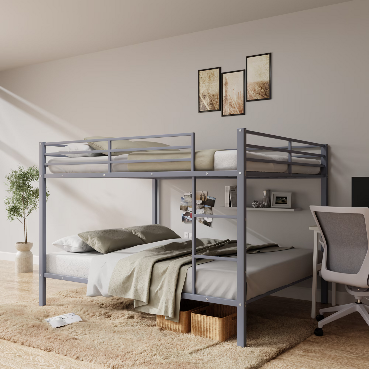 Full over Full Bunk Beds, Metal Bunk Beds Full Over Full for Kids, Full Size Bunk Bed No Box Spring Needed, for Kids Teens Adults