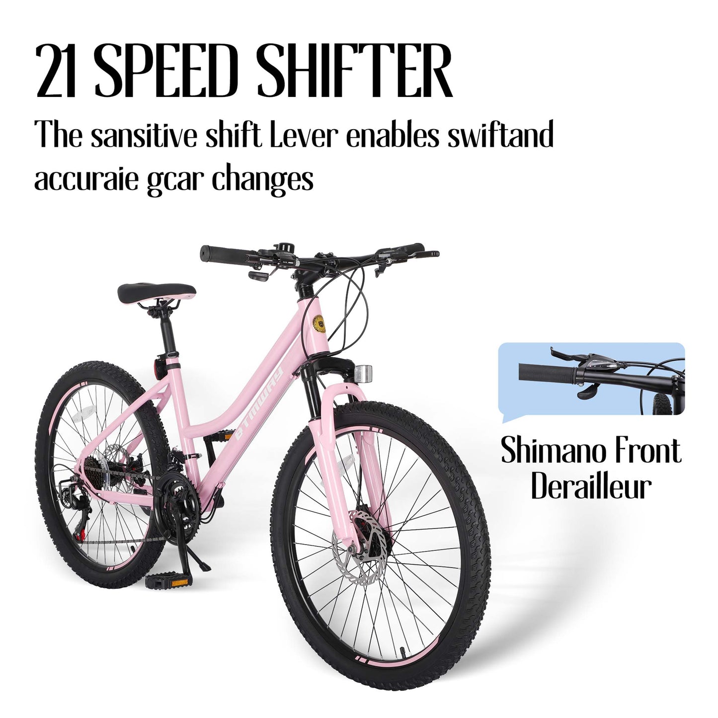 Mountain Bike, Legahome 24 Inch Mountain Bike for Girls, Shimano 21 Speed MTB Women Bicycle with Dual Disc Brakes and Front Suspension Fork, Outdoor Cycling Bike for Adult Work School Commuting, Pink