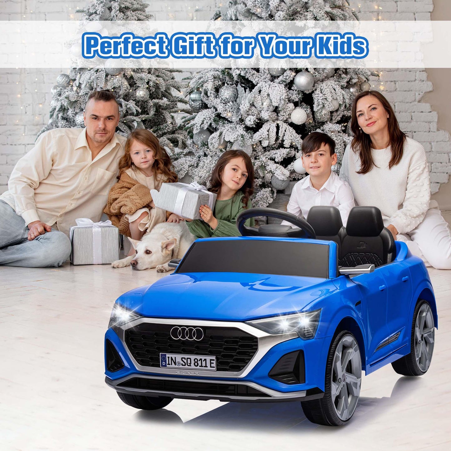 12V Powered Ride on Cars, Licensed Audi SQ8 Toddlers Ride on Toys with Remote Control, Music, LED Light, 3 Speed, 4 Wheel Suspension, Electric Cars for Kids 3-6 Ages Kids Christmas Gift, Blue