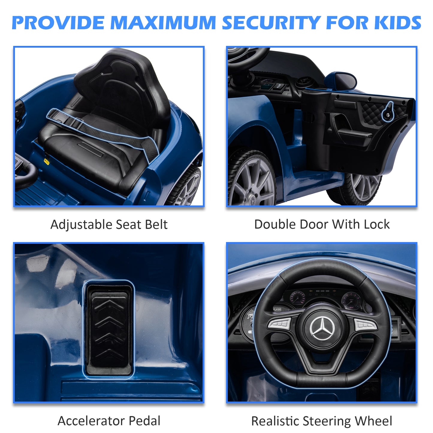 Legahome 12V Electric Ride On Cars for Boys Girls, Battery Powered Ride on Toys for Toddlers with Music, USB/AUX/SD Ports, LED Light, 4 Wheel Suspension, Electric Car for Kids 3-6 Years Old Gifts, Blue
