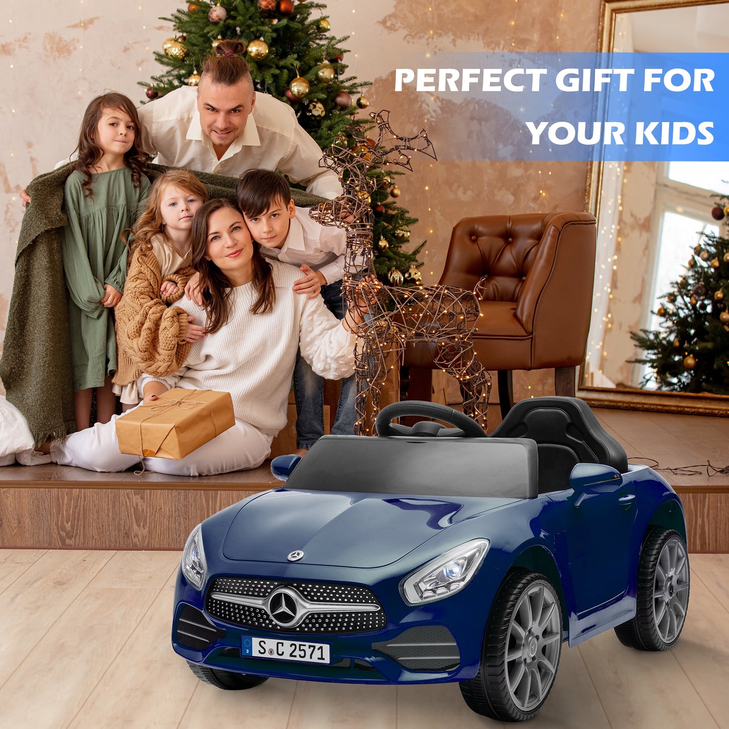 Legahome 12V Electric Ride On Cars for Boys Girls, Battery Powered Ride on Toys for Toddlers with Music, USB/AUX/SD Ports, LED Light, 4 Wheel Suspension, Electric Car for Kids 3-6 Years Old Gifts, Blue