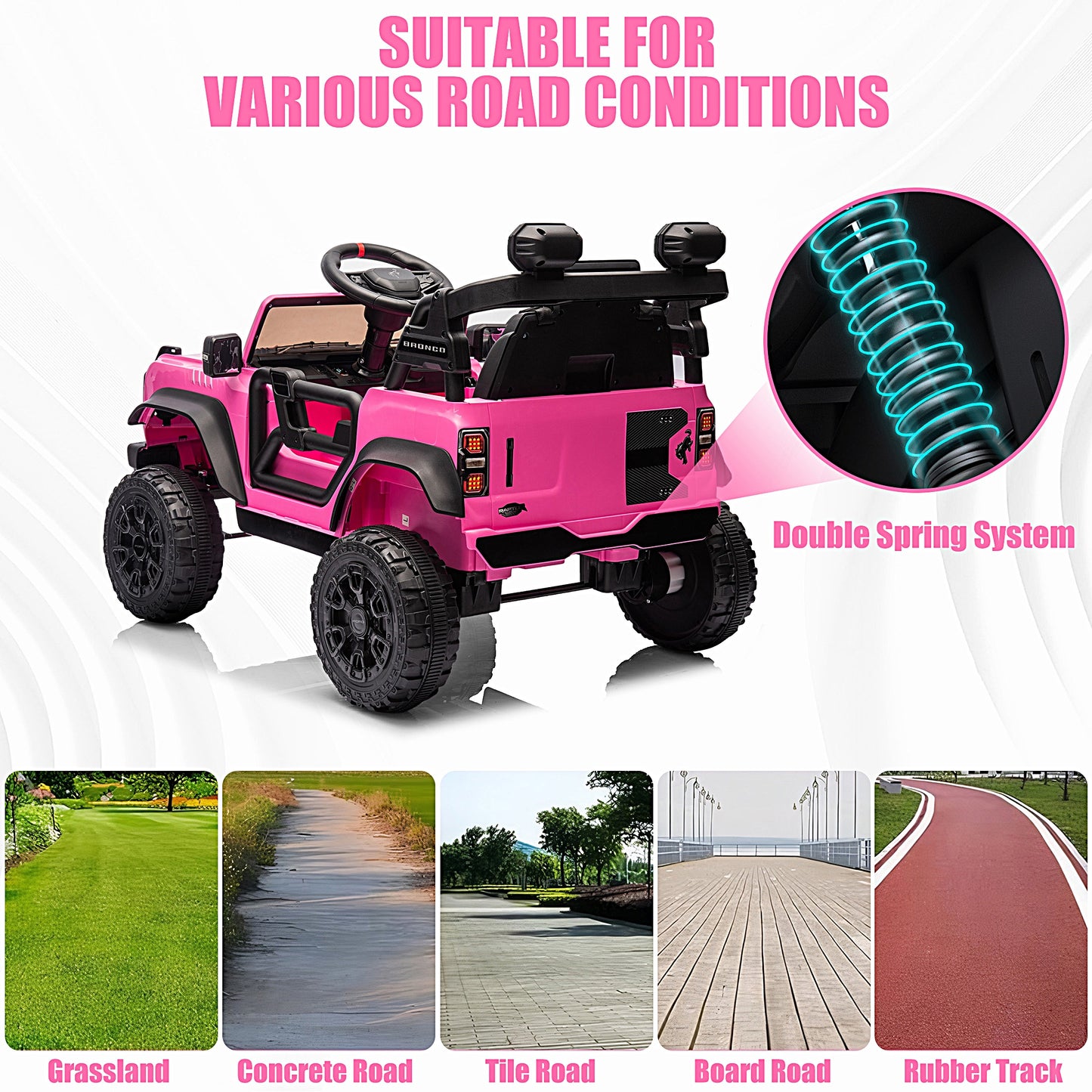 12V Powered Ride on Car, Ford Bronco Raptor Ride on Toys with Remote Control, Battery Powered Ride on Trucks with Bluetooth Music, LED Light, Kids Car Electric Vehicle for Boys Girls Gifts, Pink