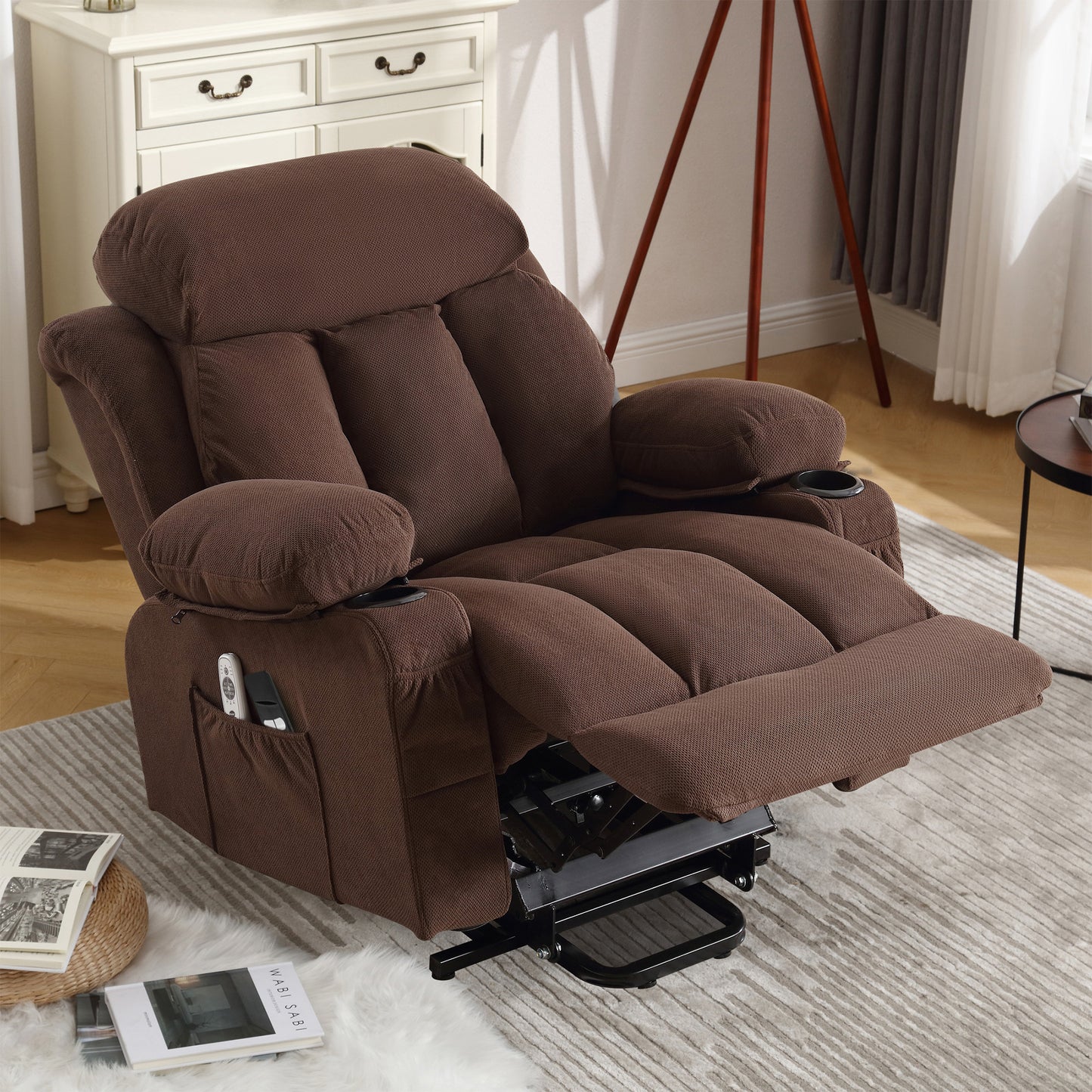 Power Lift Recliner Chair, Legahome Recliners for Elderly with Heat and Massage, Electric Lift Elderly Sofa for Living Room, with Cuper Holder, Pocket, USB Port, 330lbs Weight Capacity, Beige