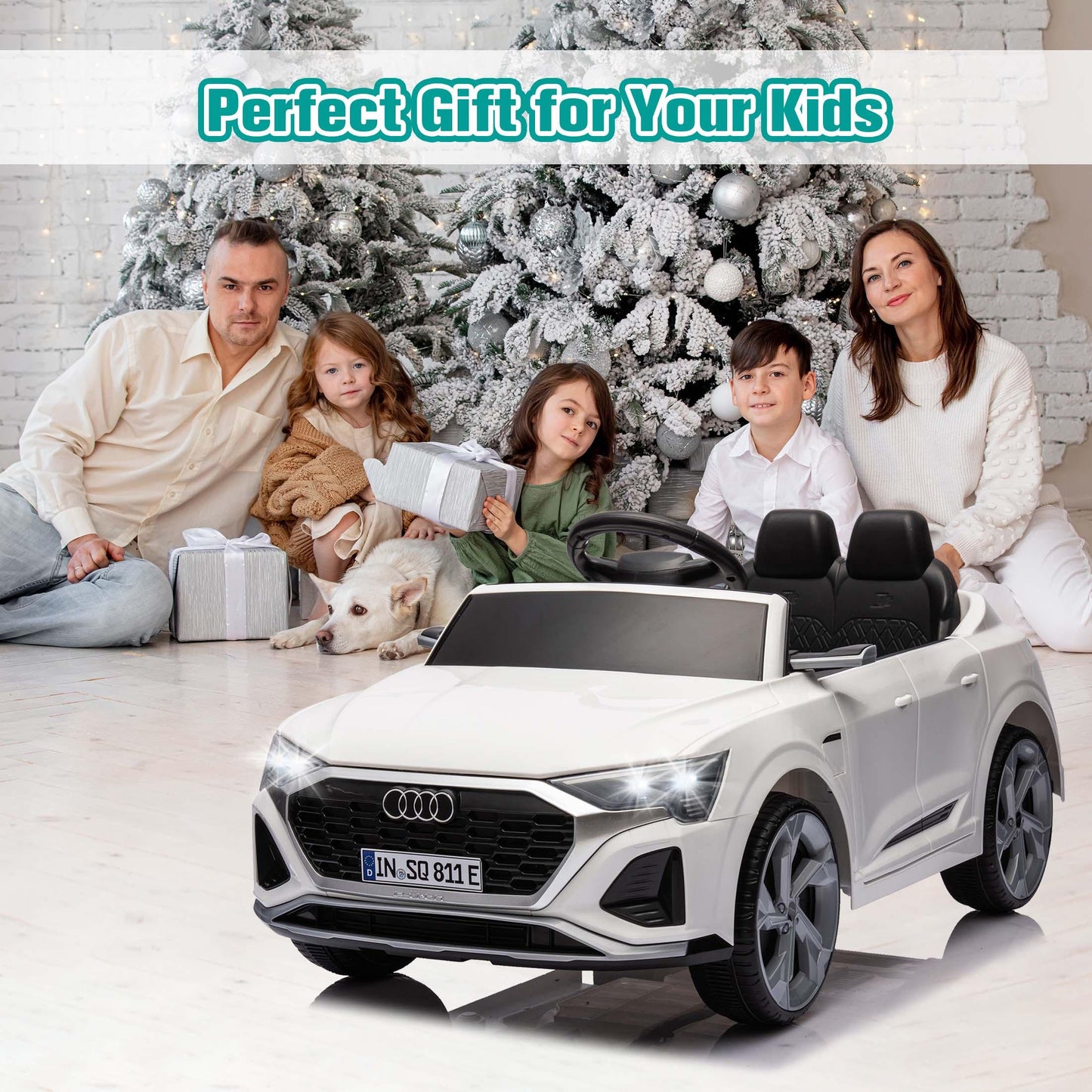 12V Powered Ride on Cars, Licensed Audi SQ8 Toddlers Ride on Toys with Remote Control, Music, LED Light, 3 Speed, 4 Wheel Suspension, Electric Cars for Kids 3-6 Ages Kids Christmas Gift, White