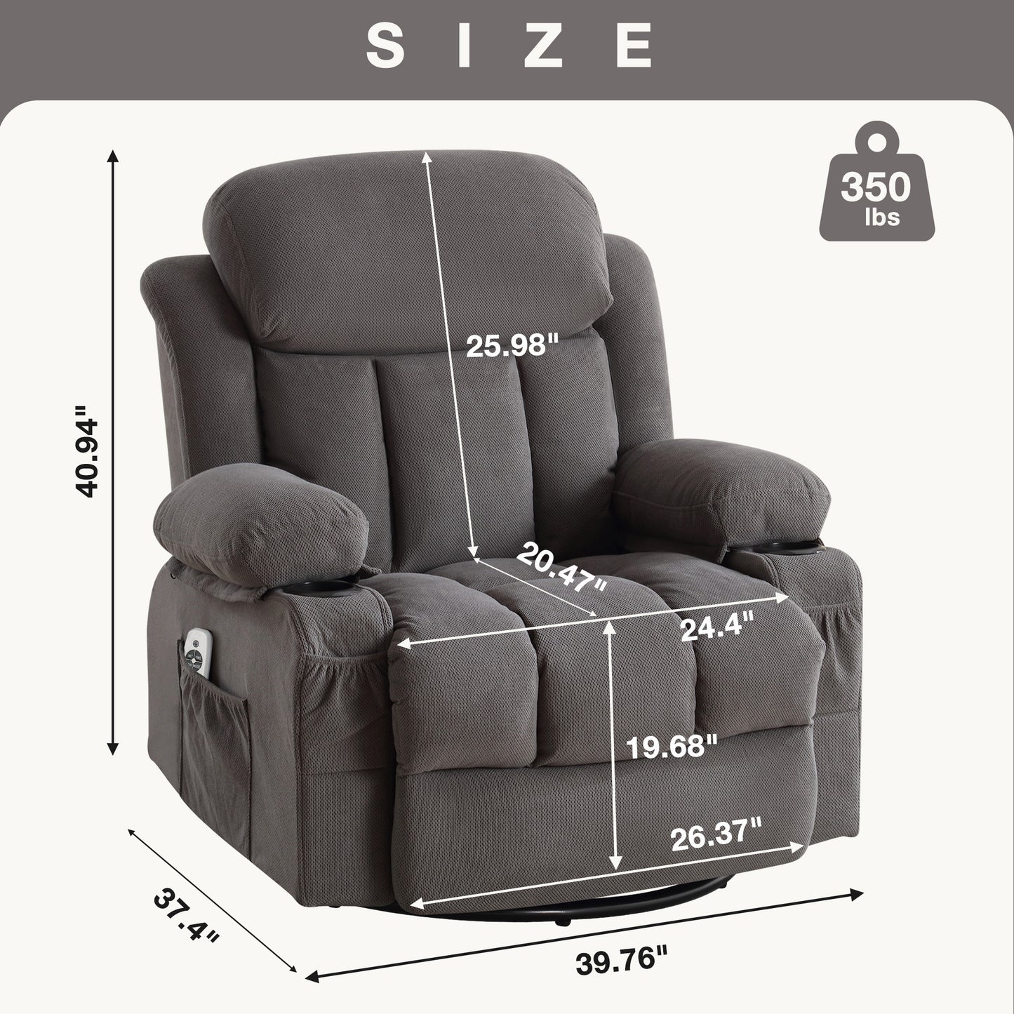 24.4in Rocker Recliner with Massage and Heat, Manual Swivel Rocker Recliner Chair for Living Room, Velvet Glider Rocking Recliner for Adults, Home Theater Message Recliner with Footrest