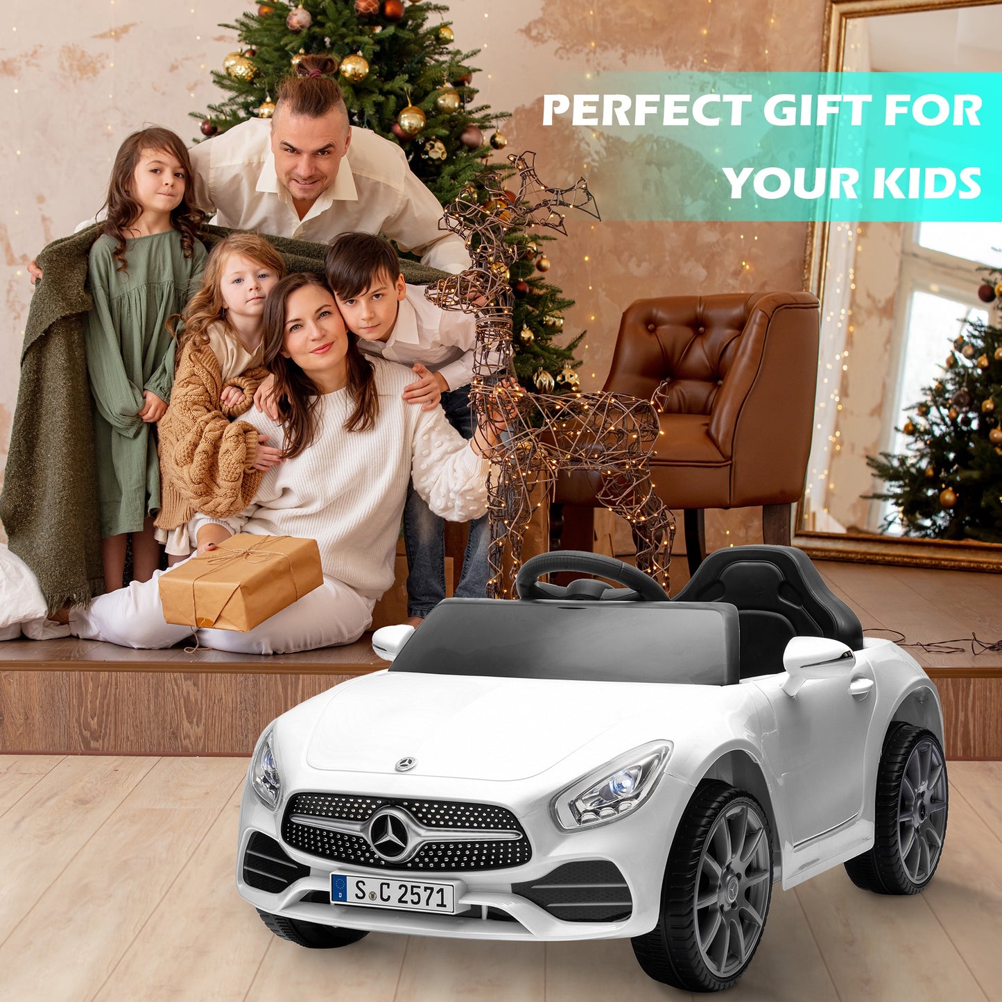 Legahome 12V Electric Ride On Cars for Boys Girls, Battery Powered Ride on Toys for Toddlers with Music, USB/AUX/SD Ports, LED Light, 4 Wheel Suspension, Electric Cars for Kids 3-6 Years Old Gift, White