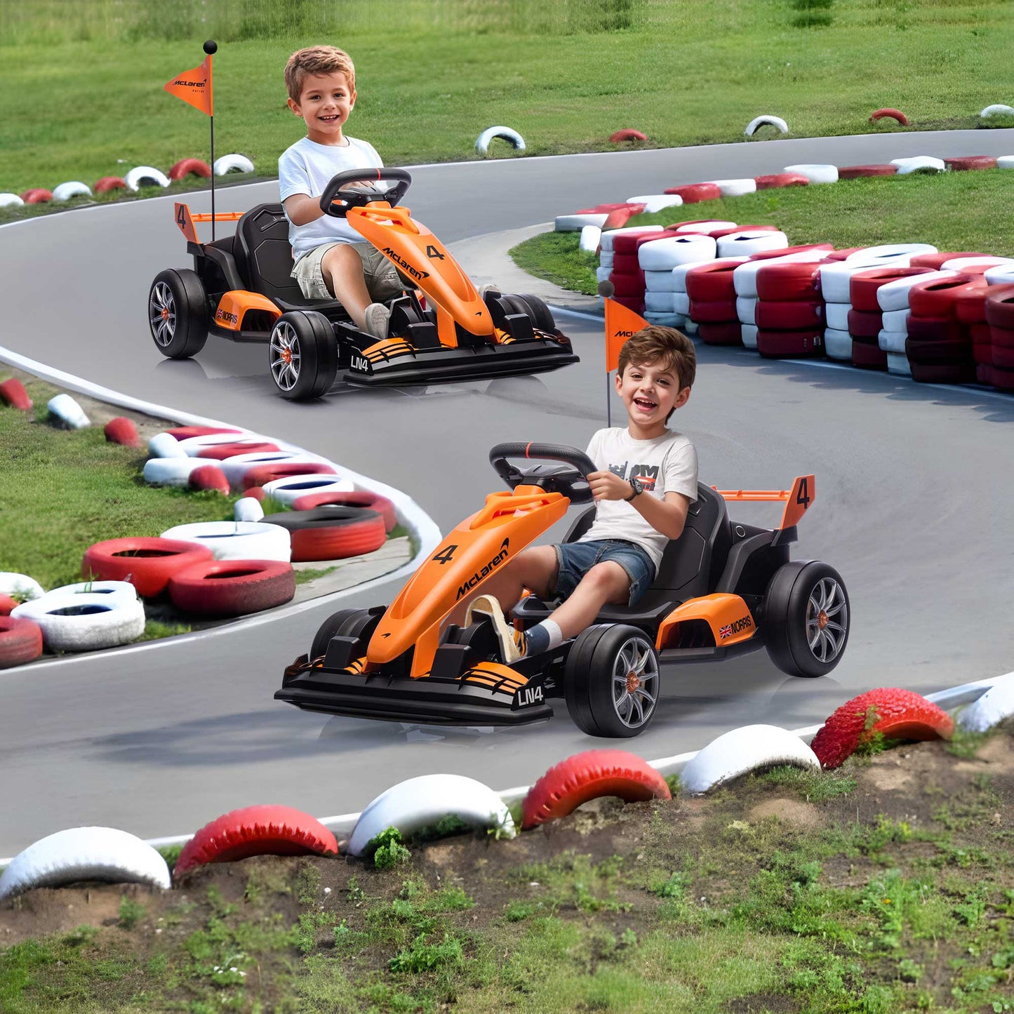 24V Electric Go Kart for Kids, Licensed Mclaren Powered Ride on Toys Go Cart with 400W Powerful Motor, 7.5 MPH Drift Kart Go Kart for Kids Ages 6+ Boys Girls Gifts, Orange