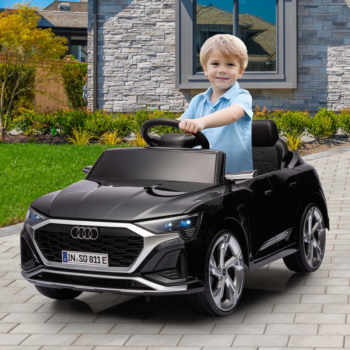 12V Powered Ride on Cars, Licensed Audi SQ8 Toddlers Ride on Toys with Remote Control, Music, LED Light, 3 Speed, 4 Wheel Suspension, Electric Cars for Kids 3-6 Ages Kids Christmas Gift, Black